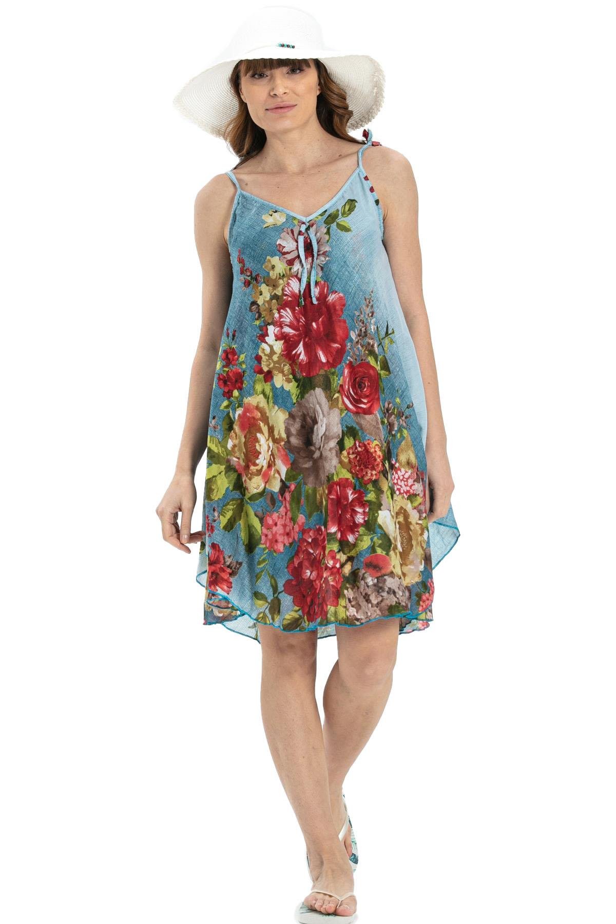 Askılı Vual Afrodit Kısa Elbise Buz Mavi 6121