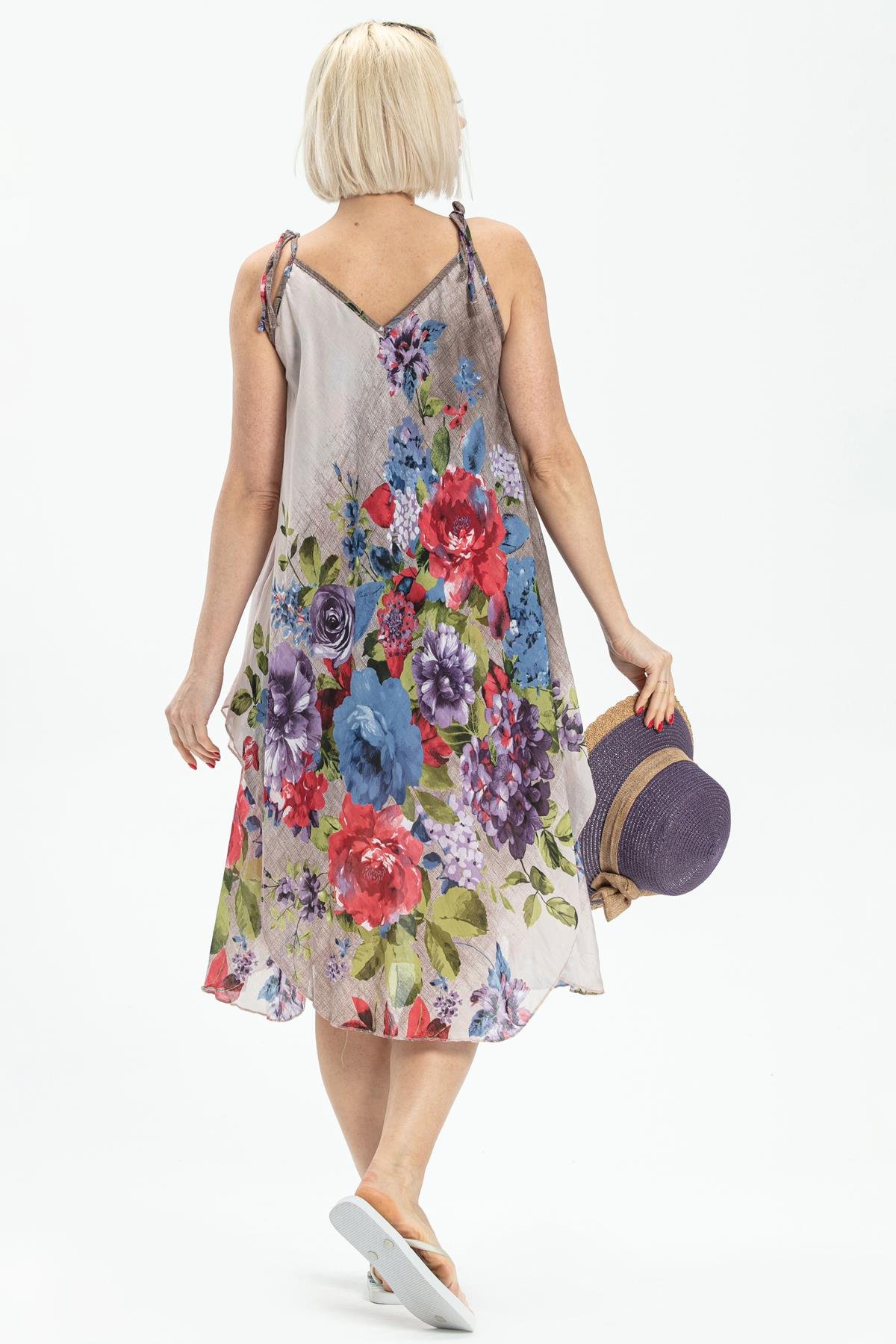 Askılı Vual Afrodit Kısa Elbise Gri 6132