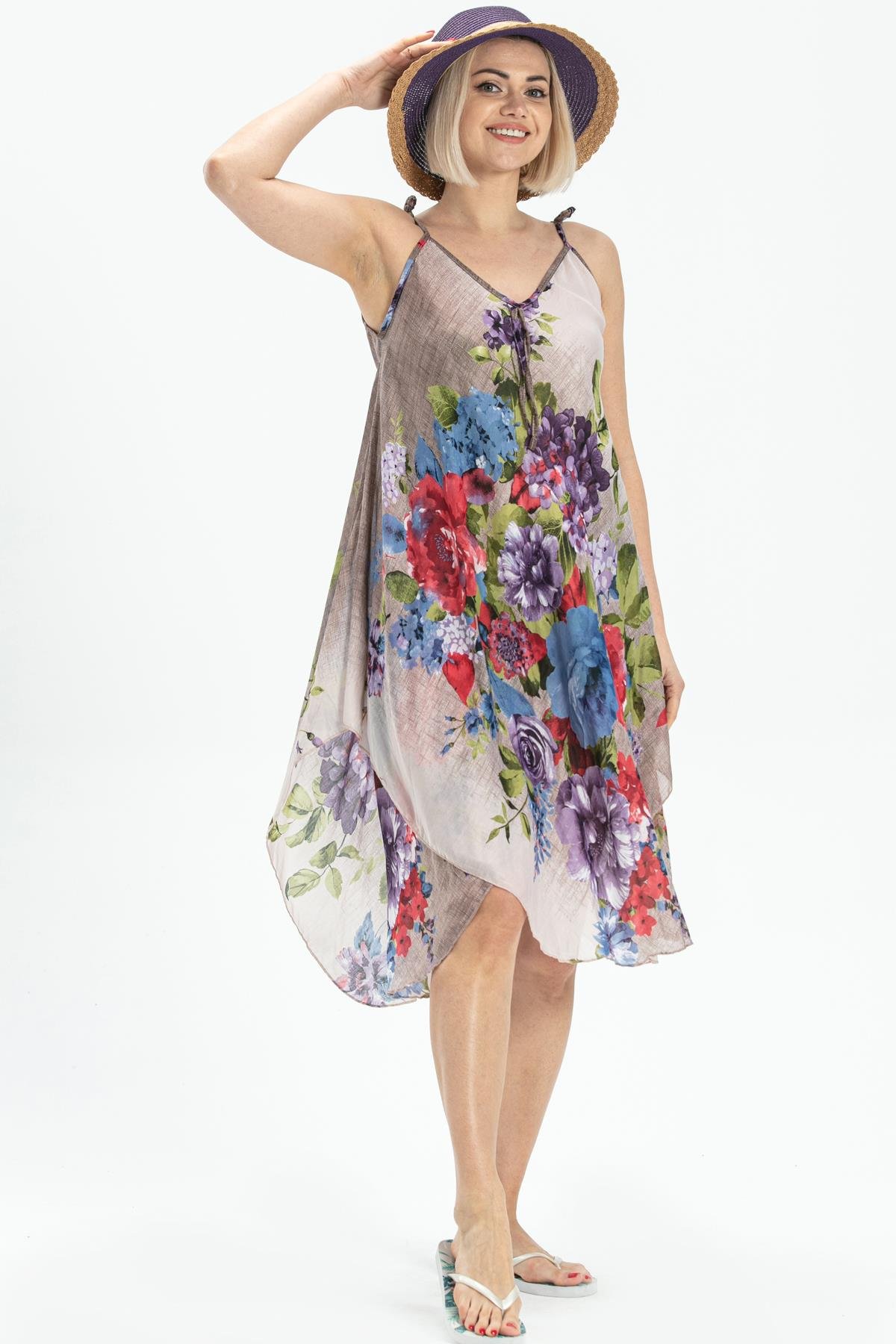 Askılı Vual Afrodit Kısa Elbise Gri 6132