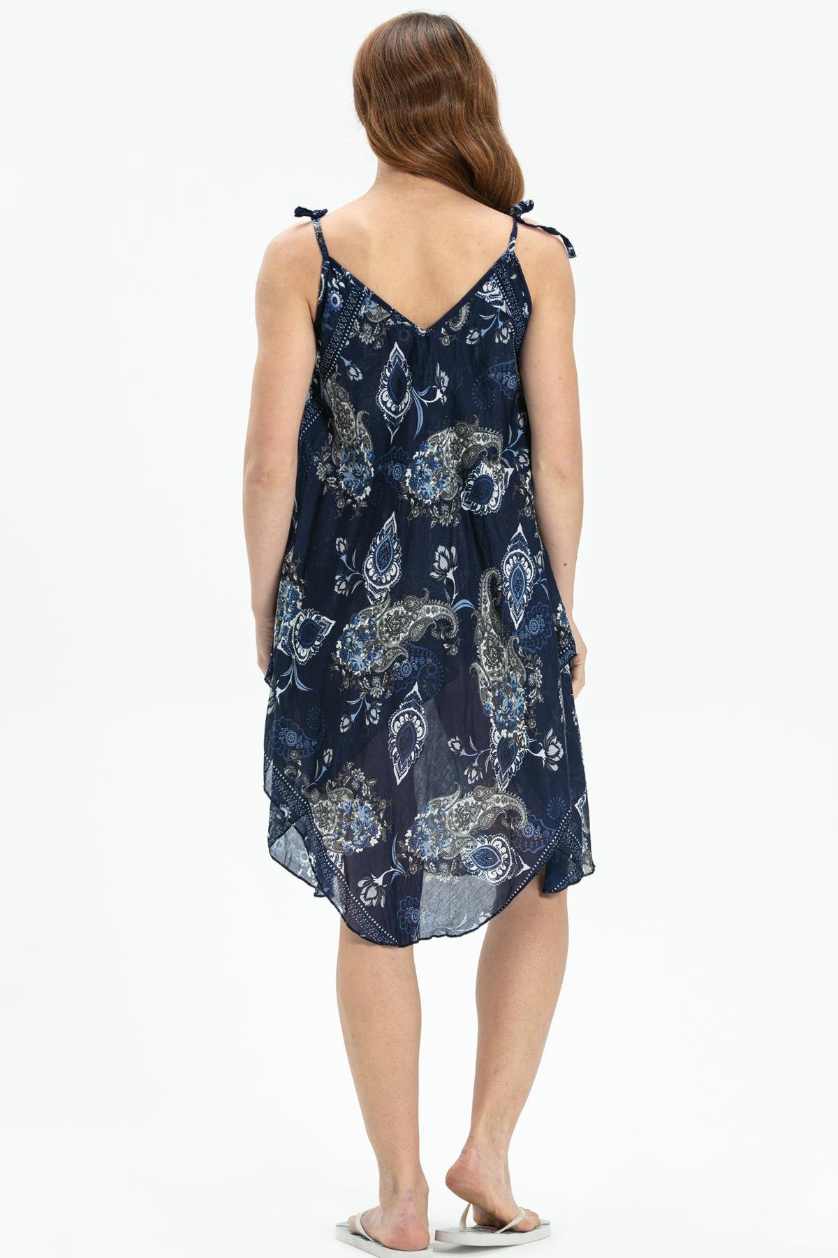 Askılı Vual Afrodit Kısa Elbise Lacivert 6139