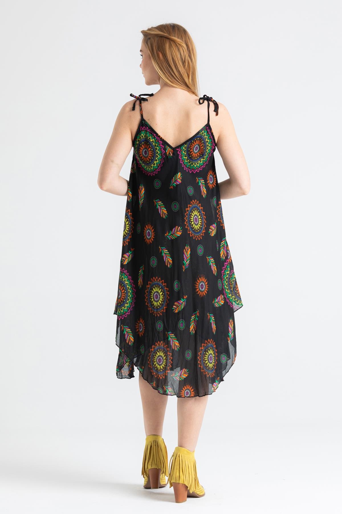 Askılı Vual Afrodit Kısa Elbise Siyah 6198