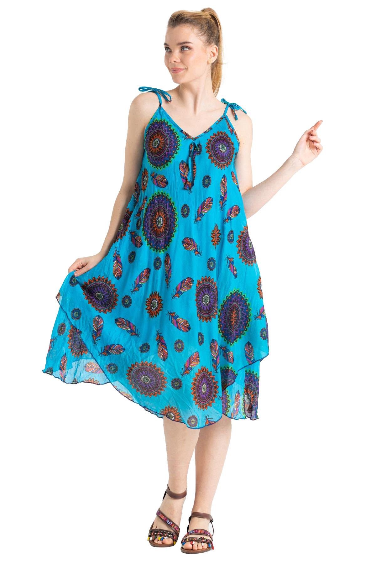 Askılı Vual Afrodit Kısa Elbise Turkuaz Çizgili 6196