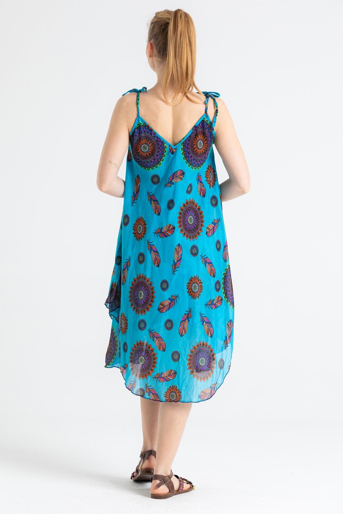 Askılı Vual Afrodit Kısa Elbise Turkuaz 6196