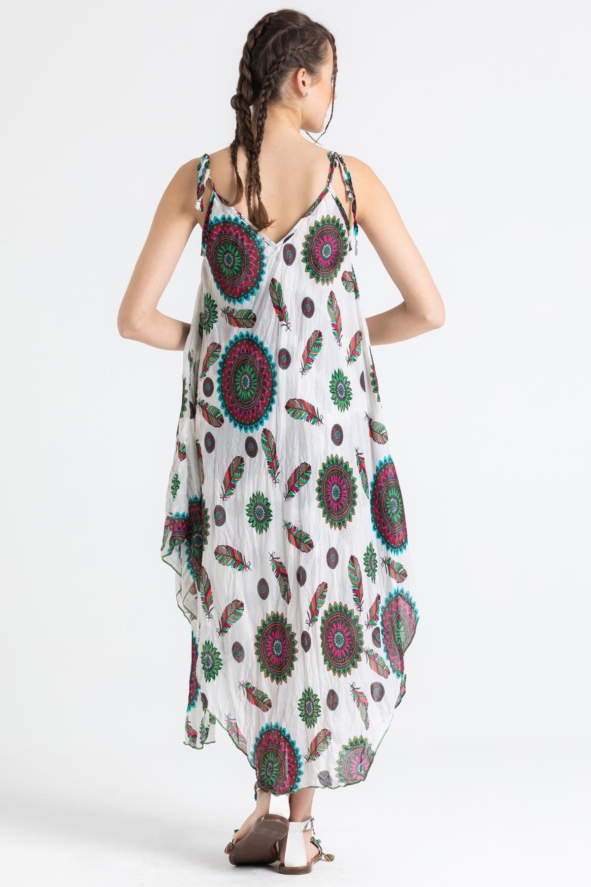 Askılı Vual Afrodit Midi Boy Elbise Beyaz 6197