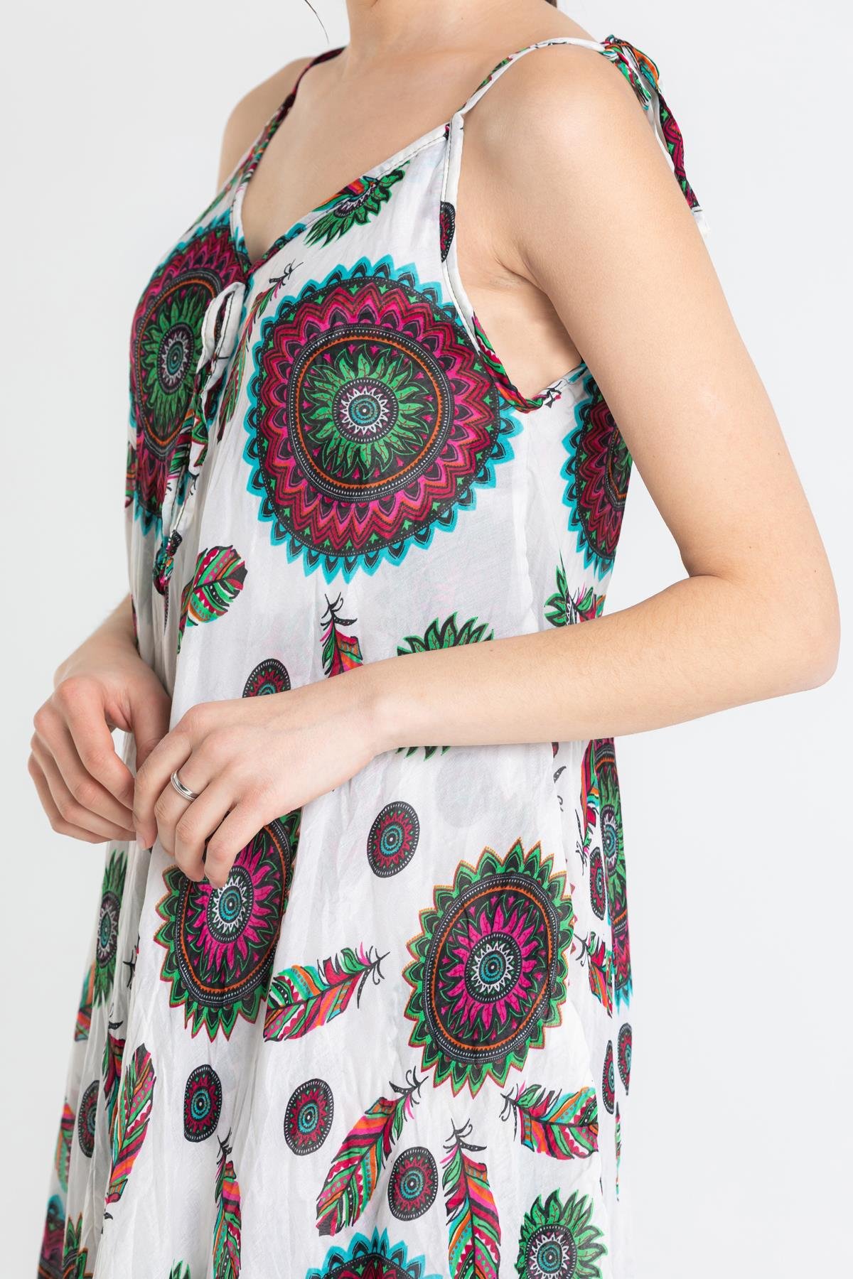 Askılı Vual Afrodit Midi Boy Elbise Beyaz 6197