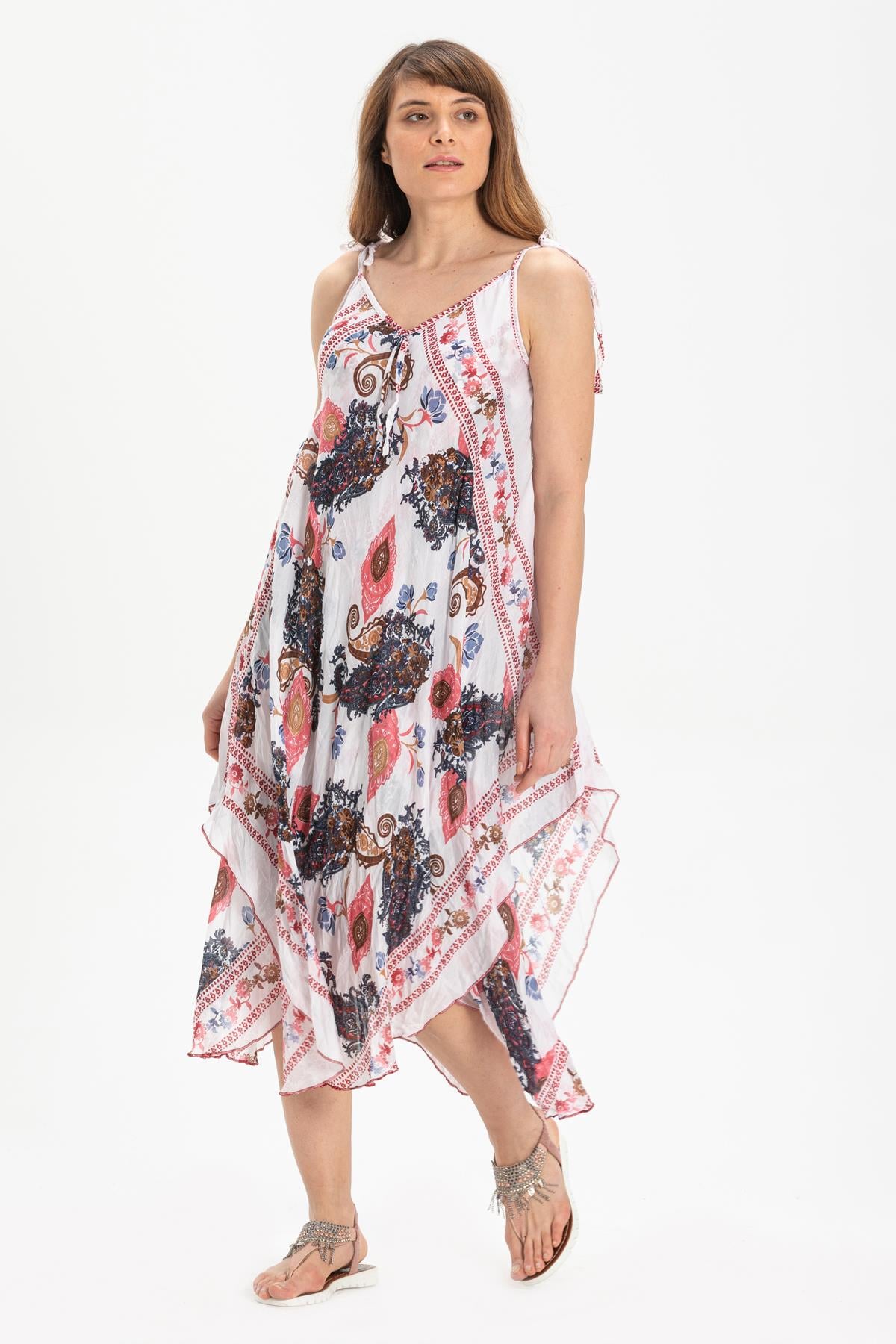 Strappy Voile Afrodit Midi Length Dress White1