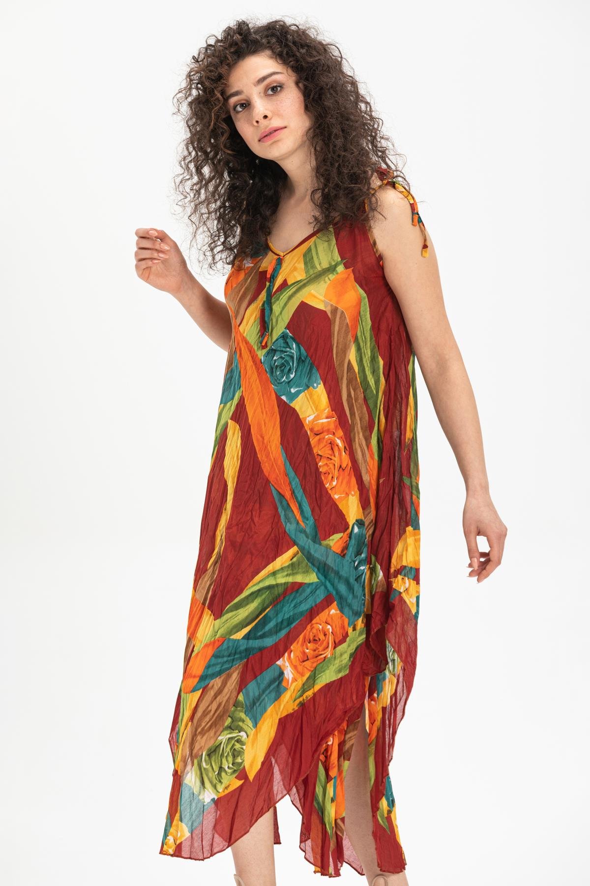 Askılı Vual Afrodit Midi Boy Elbise Bordo 6151