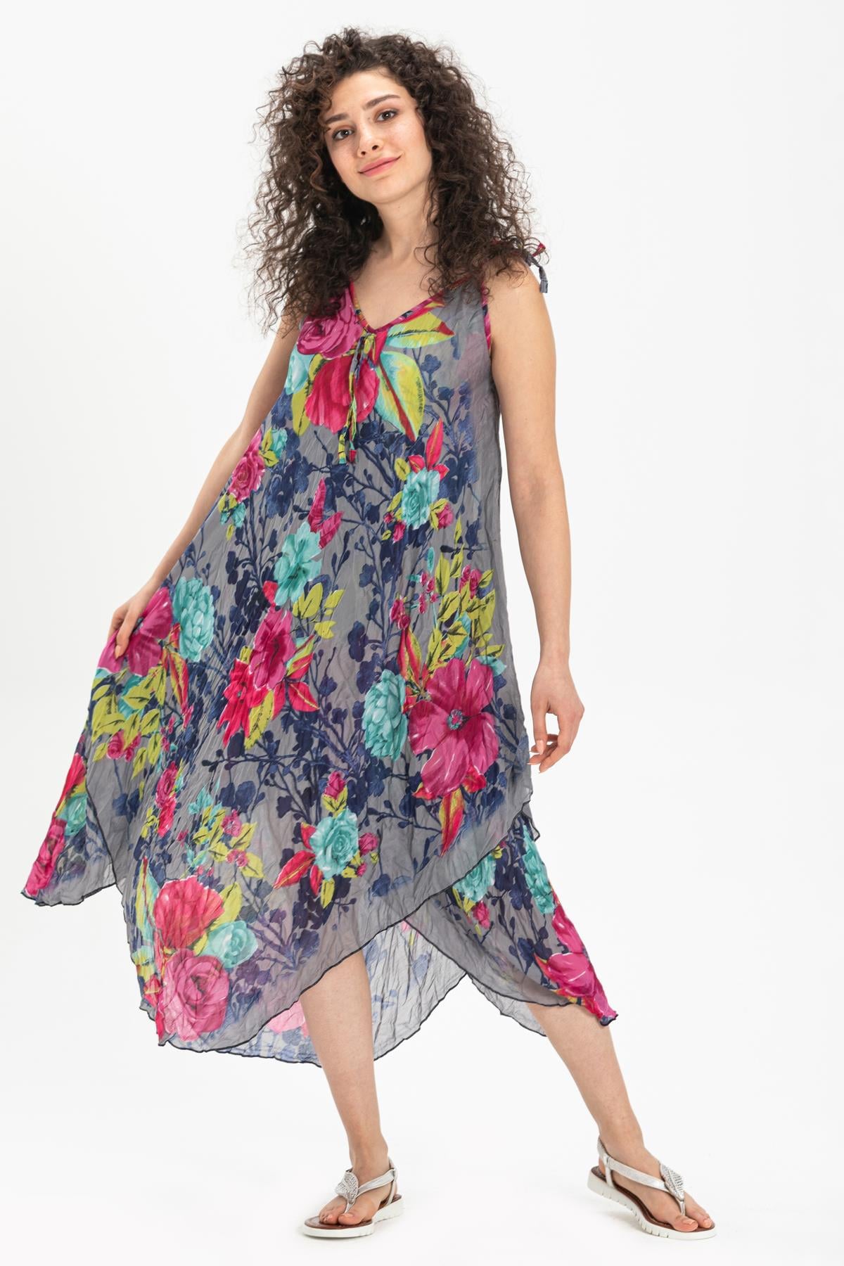 Strappy Voile Afrodit Midi Length Dress Grey1