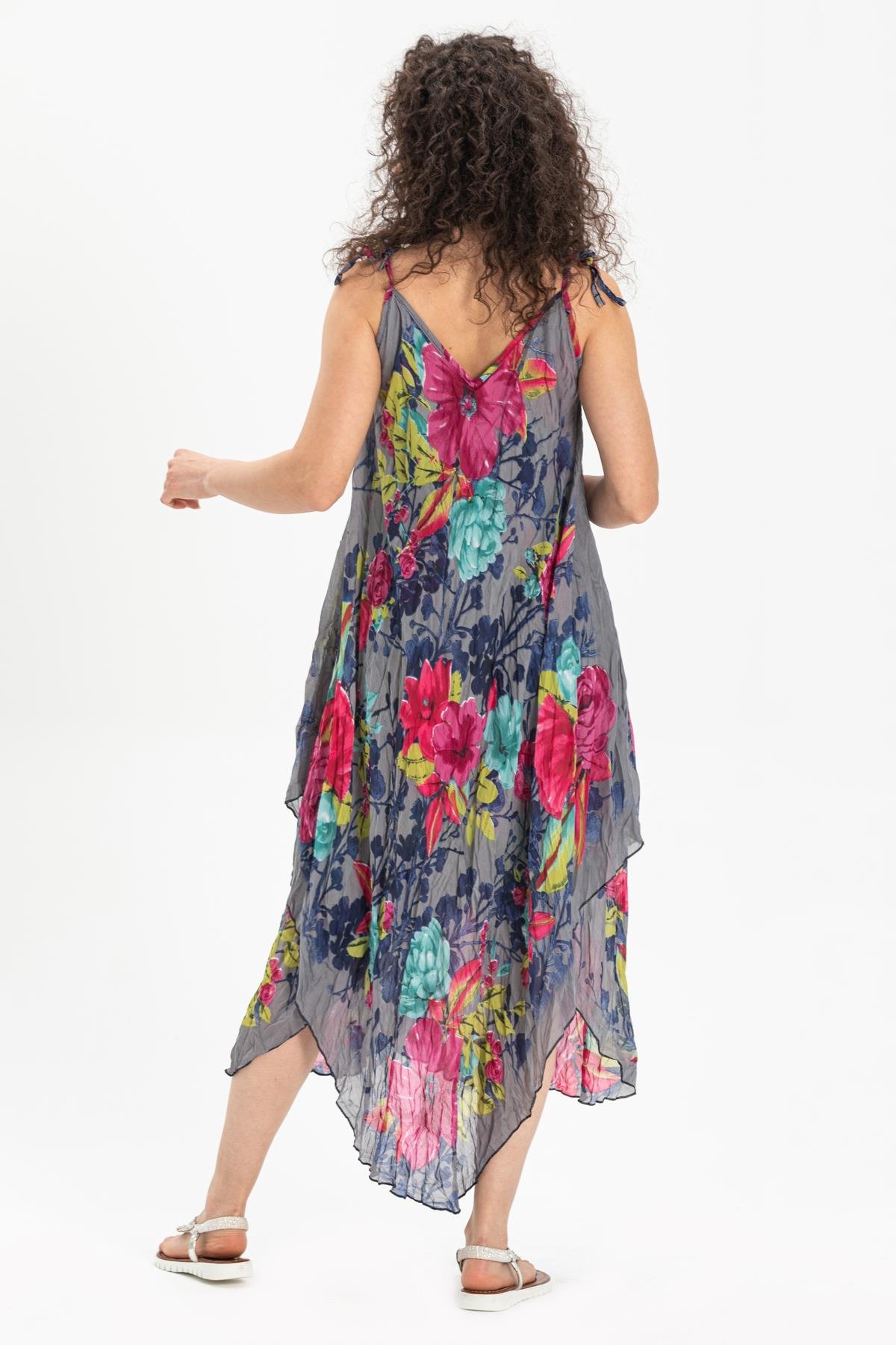 Strappy Voile Afrodit Midi Length Dress Grey1