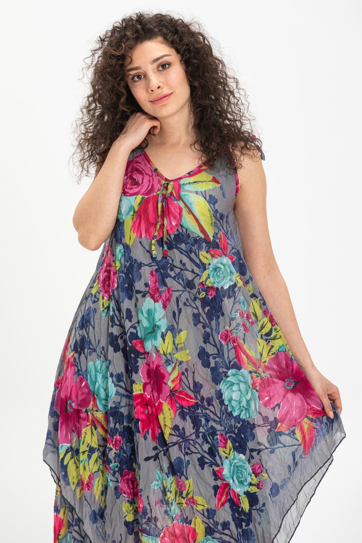 Strappy Voile Afrodit Midi Length Dress Grey1