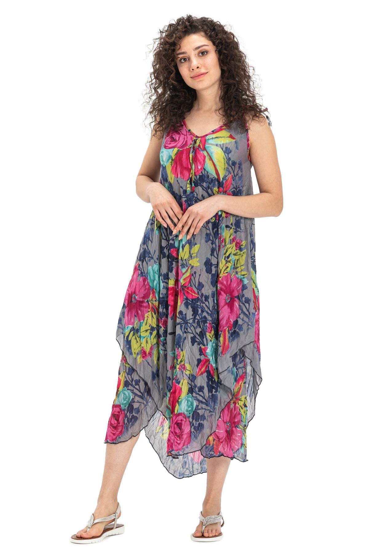 Strappy Voile Afrodit Midi Length Dress Grey1