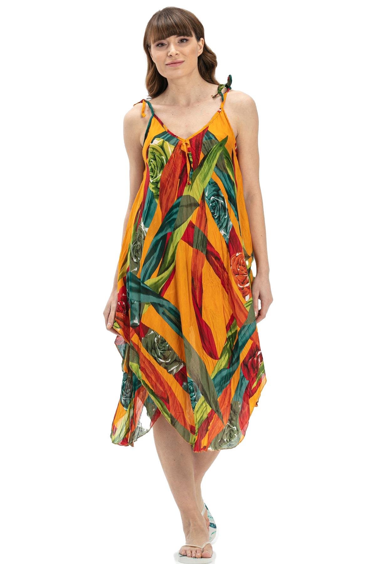 Askılı Vual Afrodit Midi Boy Elbise Hardal 6150