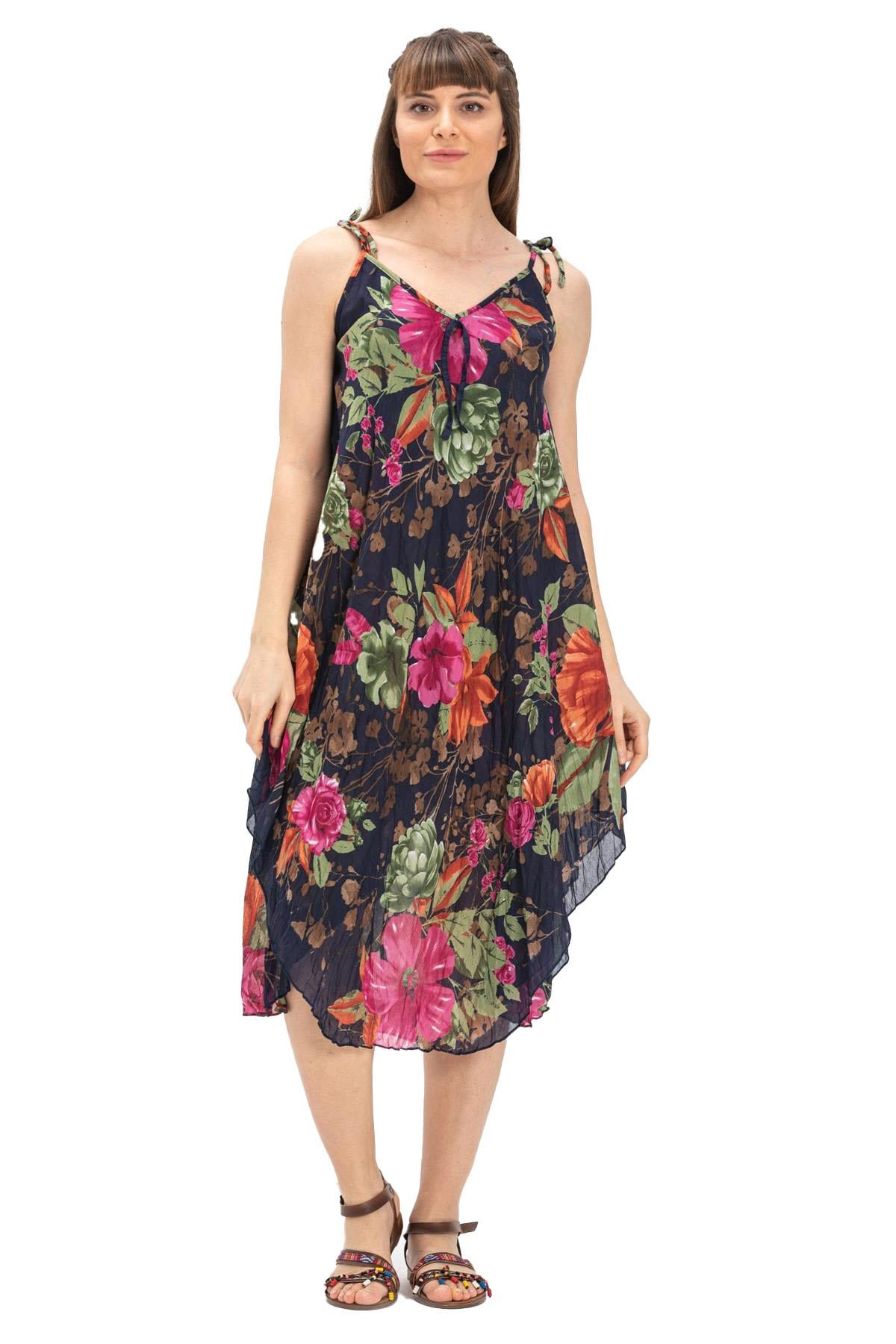 Strappy Voile Afrodit Midi Length Dress Navy Blue1