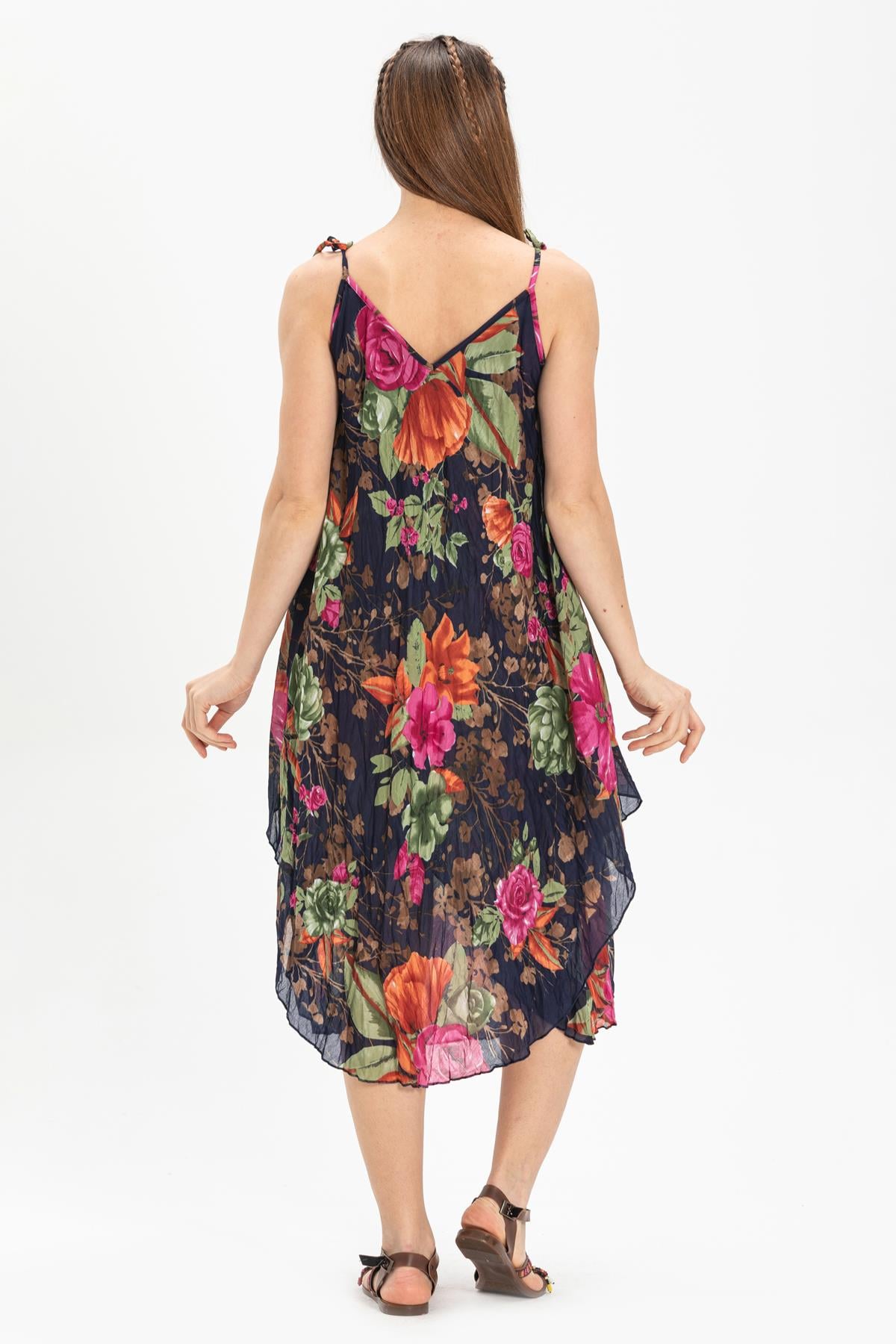 Strappy Voile Afrodit Midi Length Dress Navy Blue1