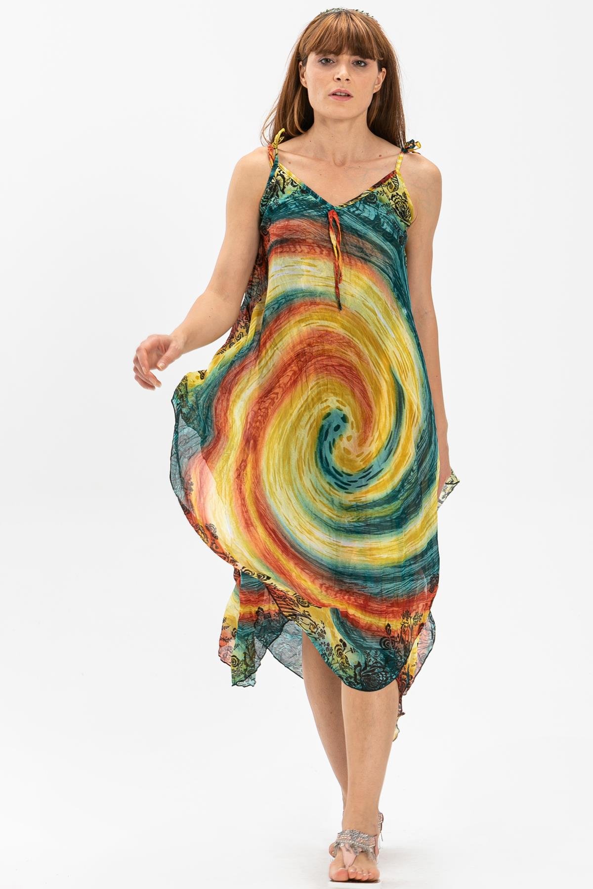 Strappy Voile Afrodit Midi Length Dress Yellow
