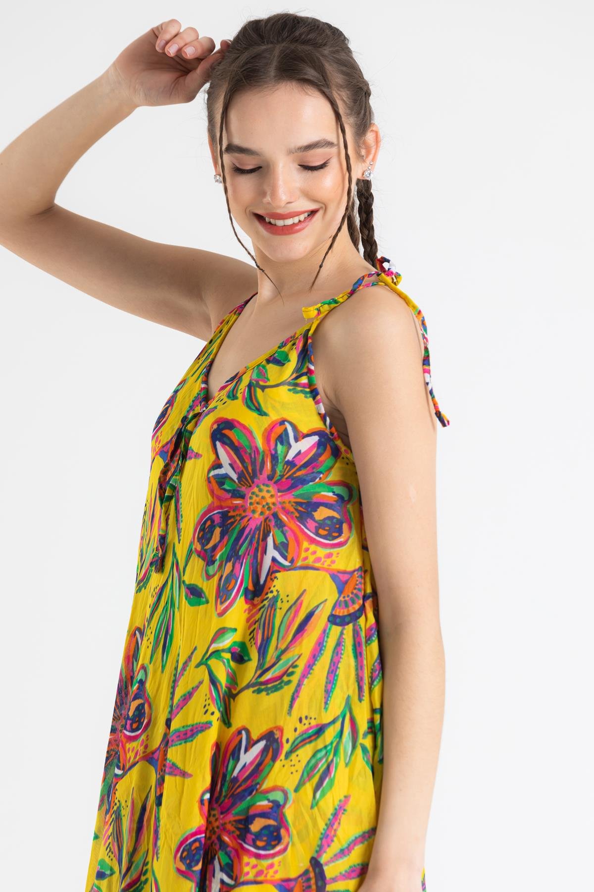 Strappy Voile Afrodit Midi Length Dress Yellow 6191