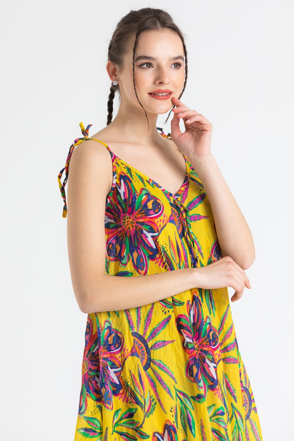 Strappy Voile Afrodit Midi Length Dress Yellow 6191
