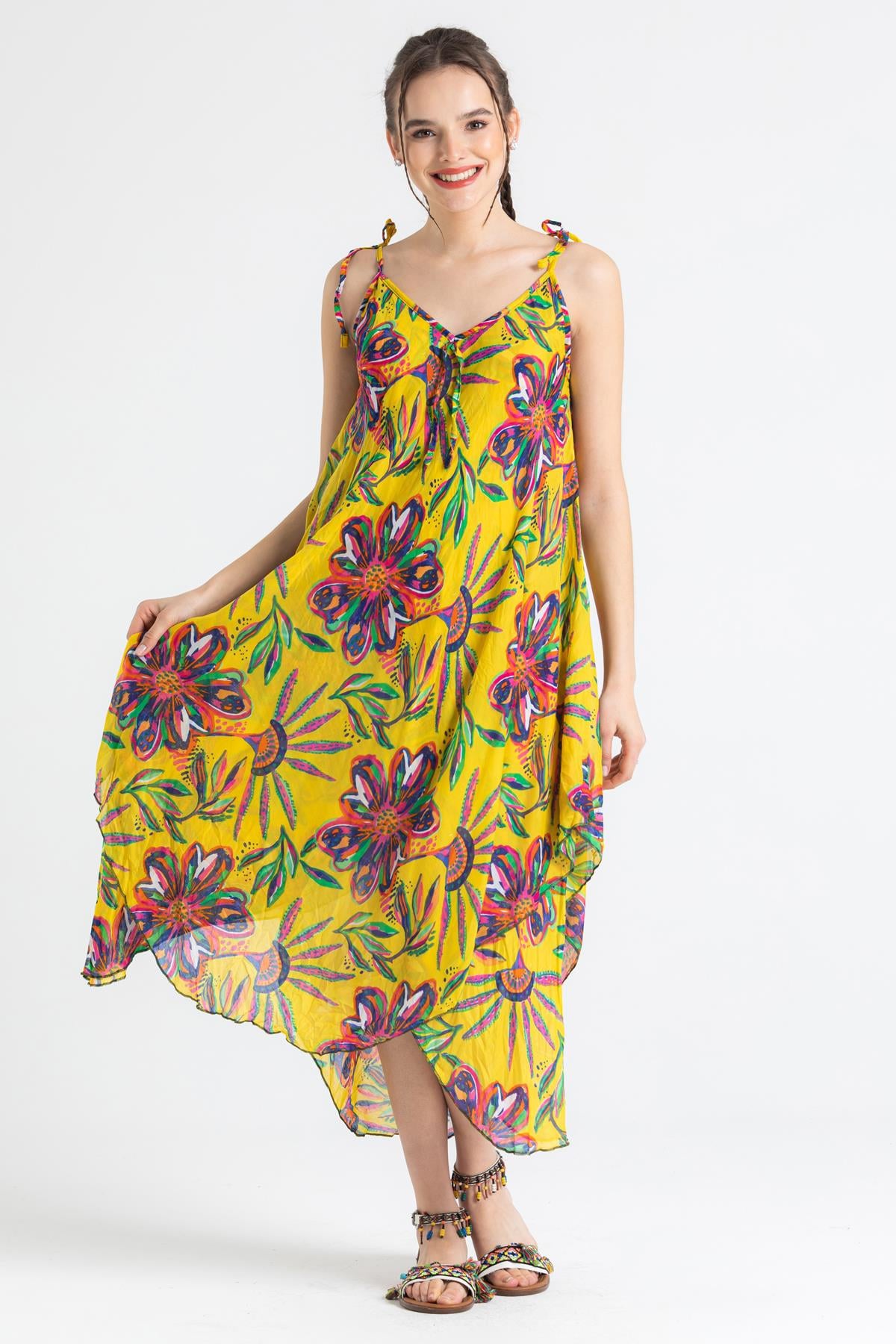 Strappy Voile Afrodit Midi Length Dress Yellow 6191