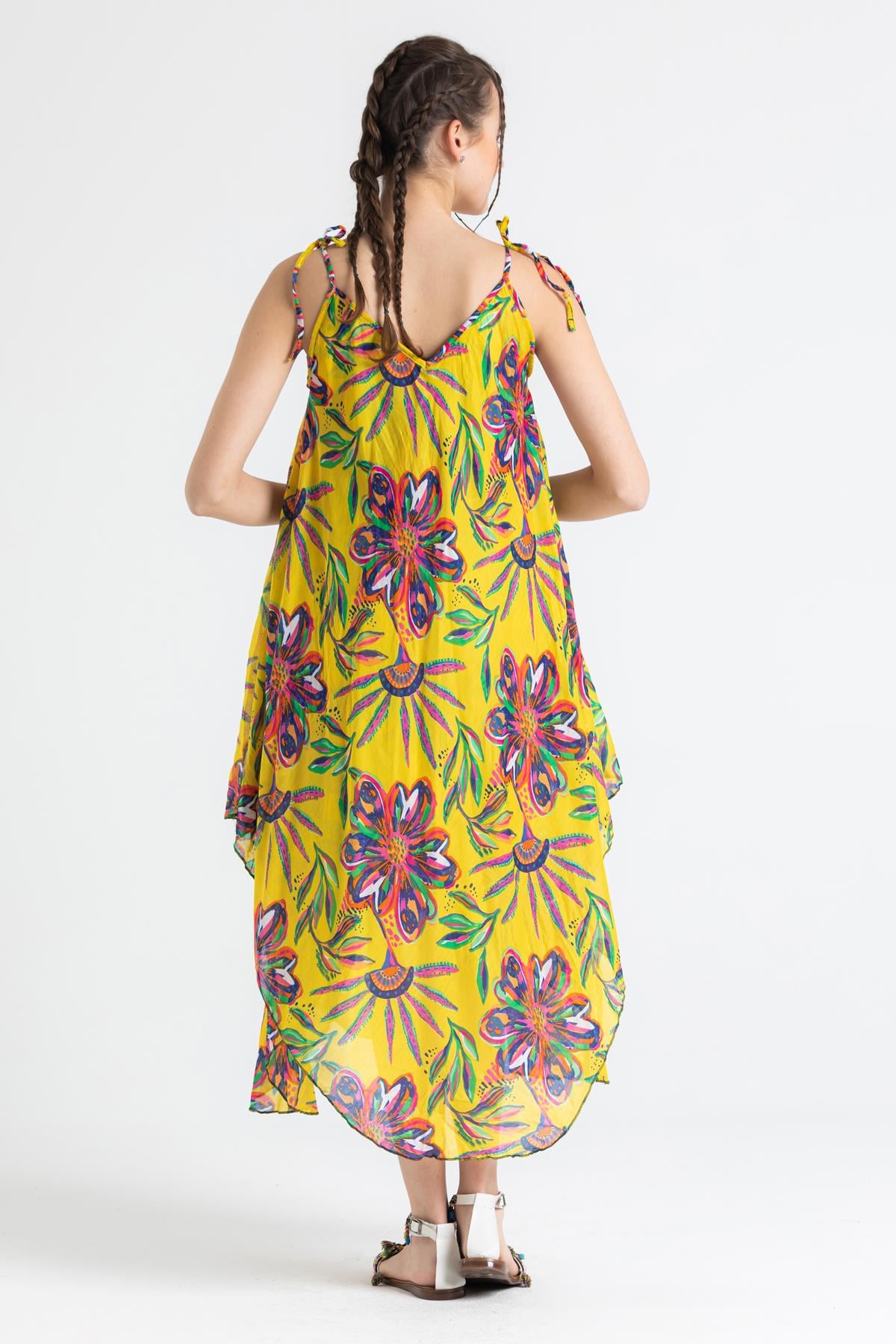 Strappy Voile Afrodit Midi Length Dress Yellow 6191