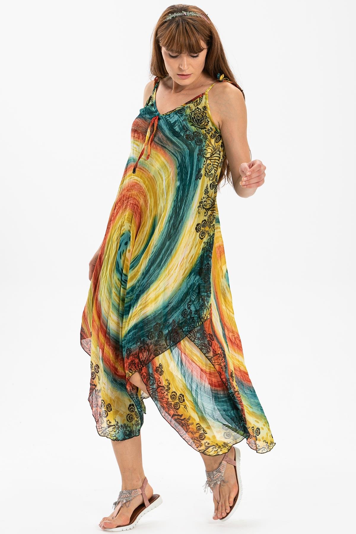 Strappy Voile Afrodit Midi Length Dress Yellow