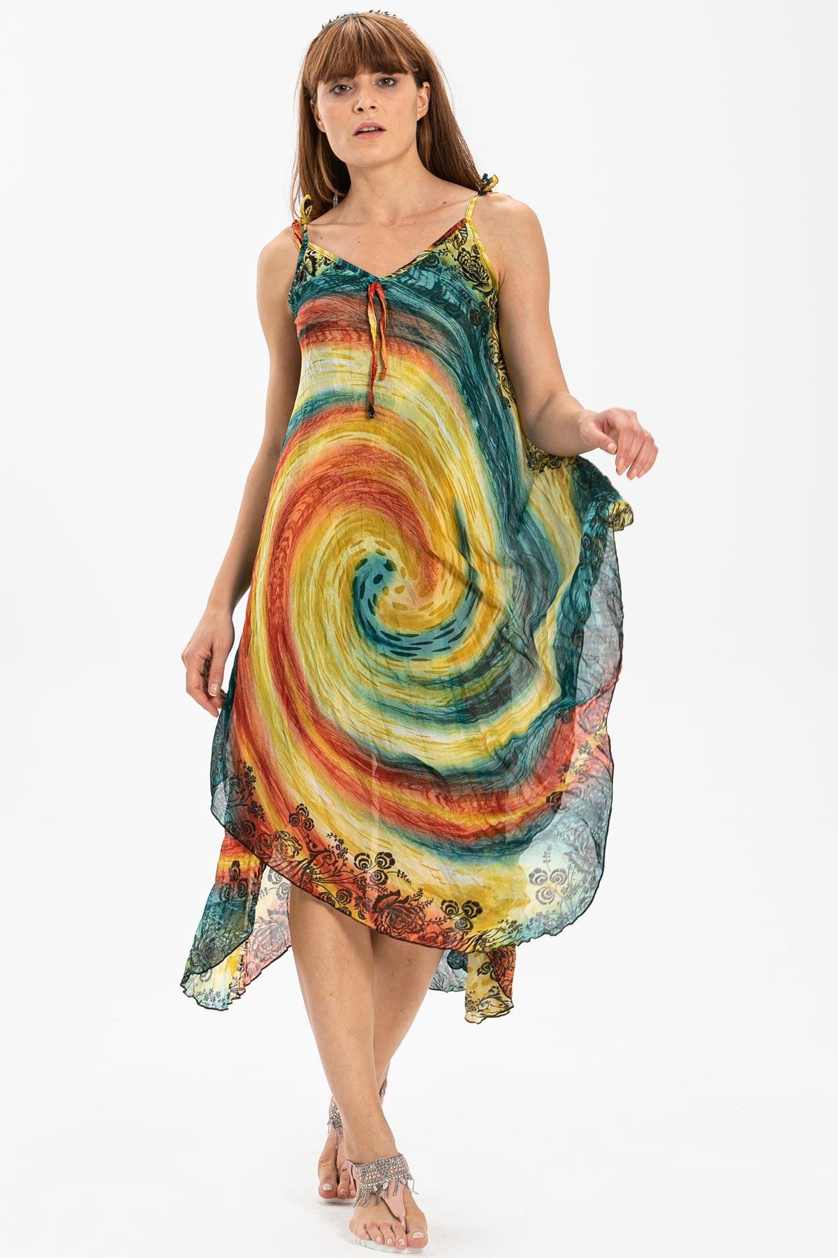 Strappy Voile Afrodit Midi Length Dress Yellow