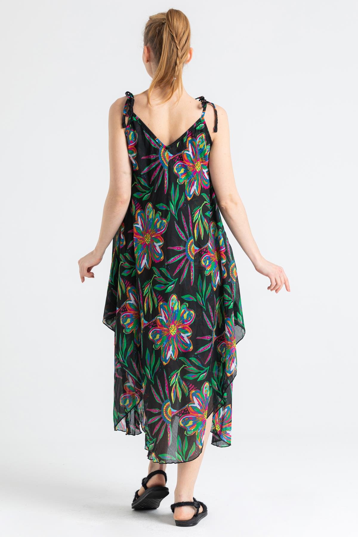 Askılı Vual Afrodit Midi Boy Elbise Siyah 6193