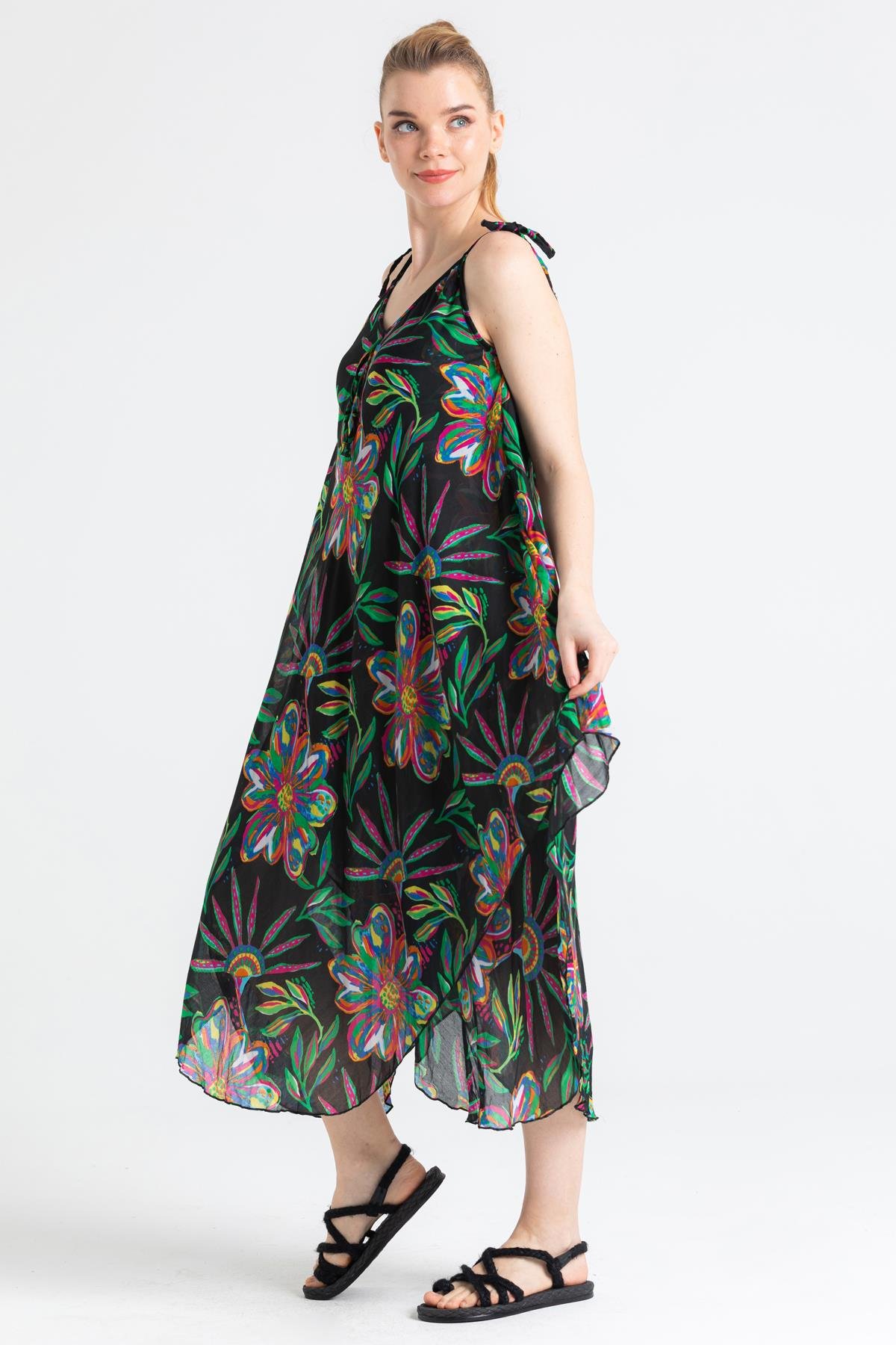 Askılı Vual Afrodit Midi Boy Elbise Siyah 6193