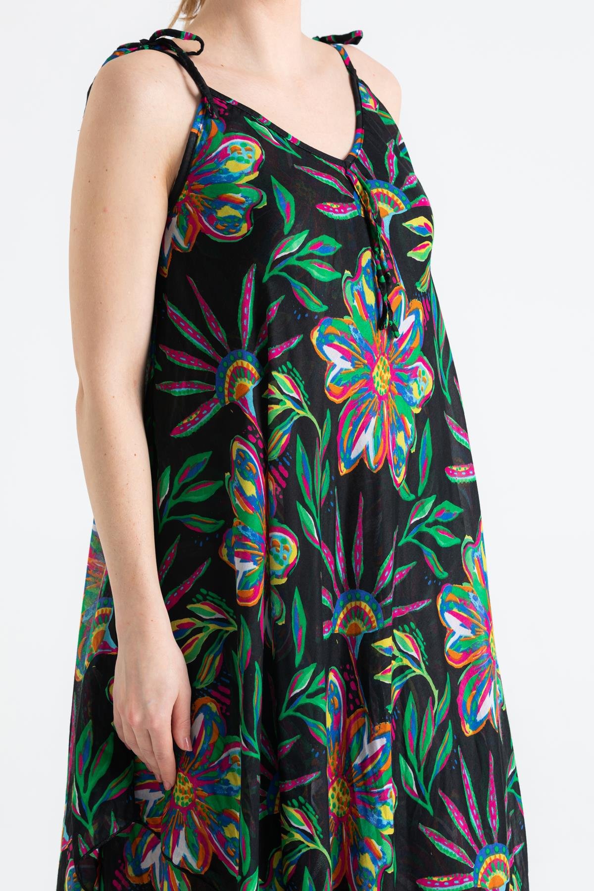 Askılı Vual Afrodit Midi Boy Elbise Siyah 6193