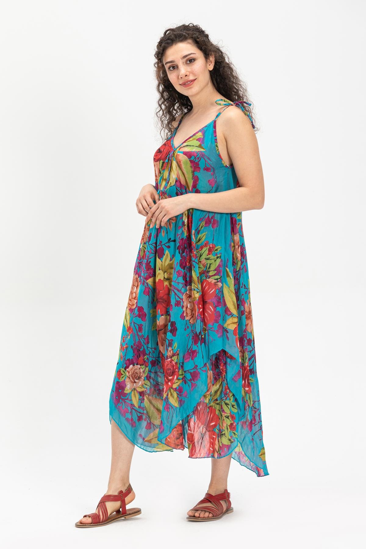 Askılı Vual Afrodit Midi Boy Elbise Turkuaz 6138