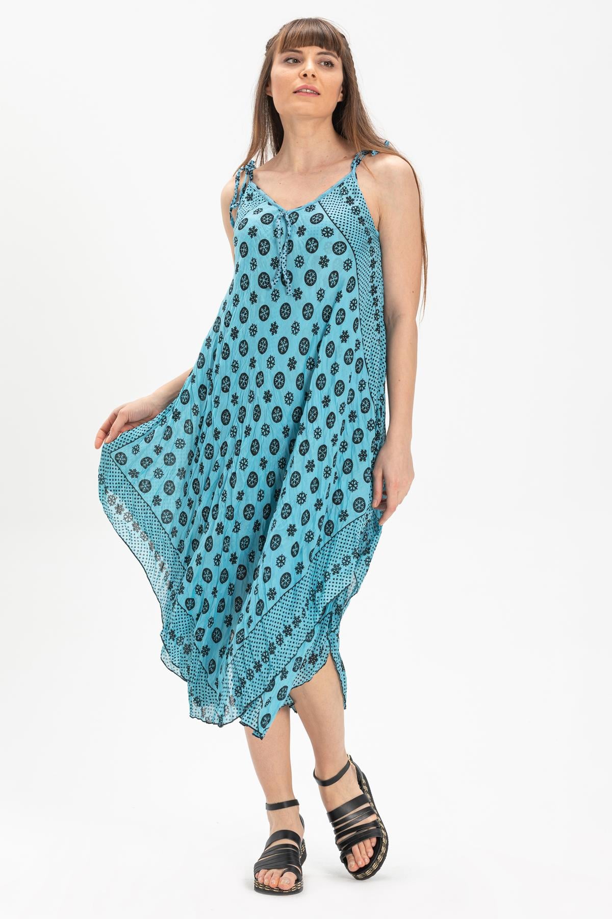 Strappy Voile Afrodit Midi Length Dress Turquoise