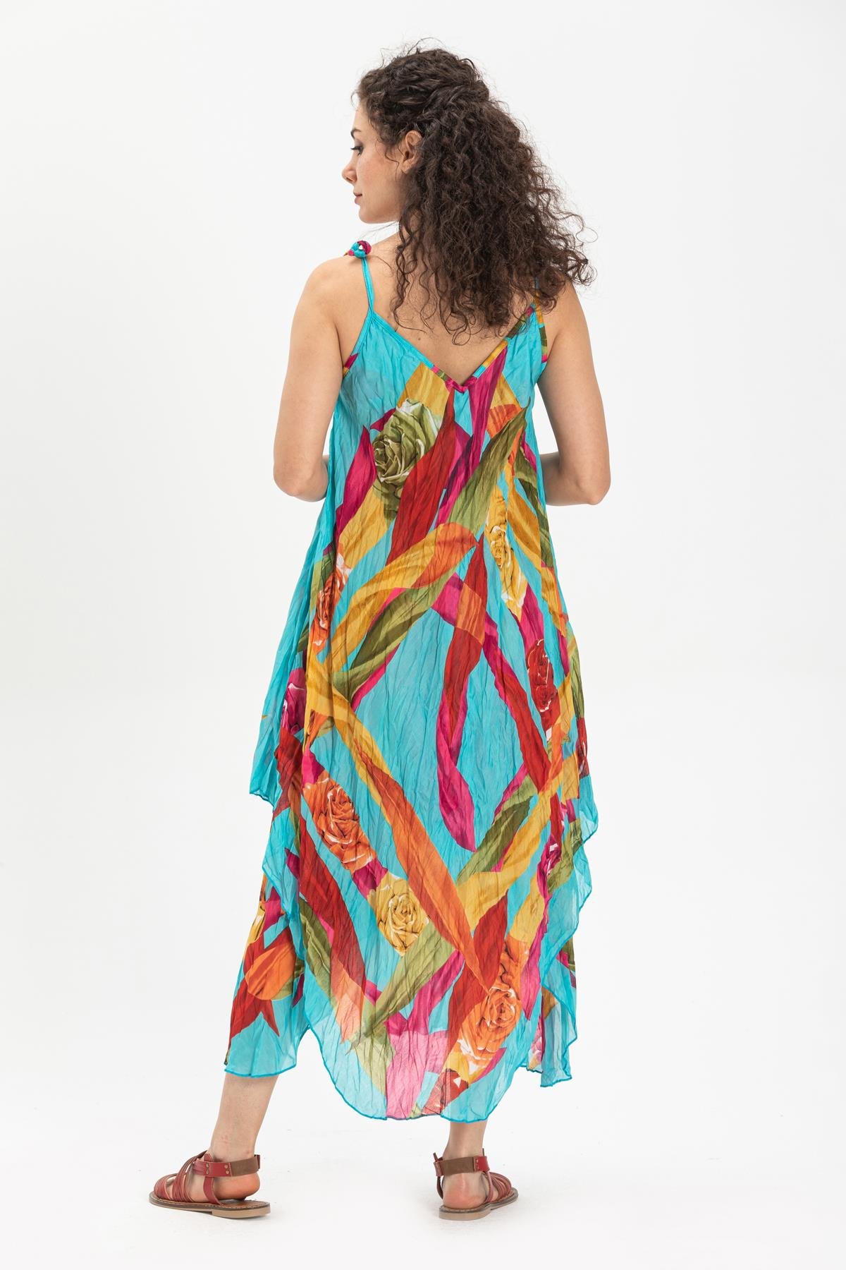 Askılı Vual Afrodit Midi Boy Elbise Turkuaz 6149