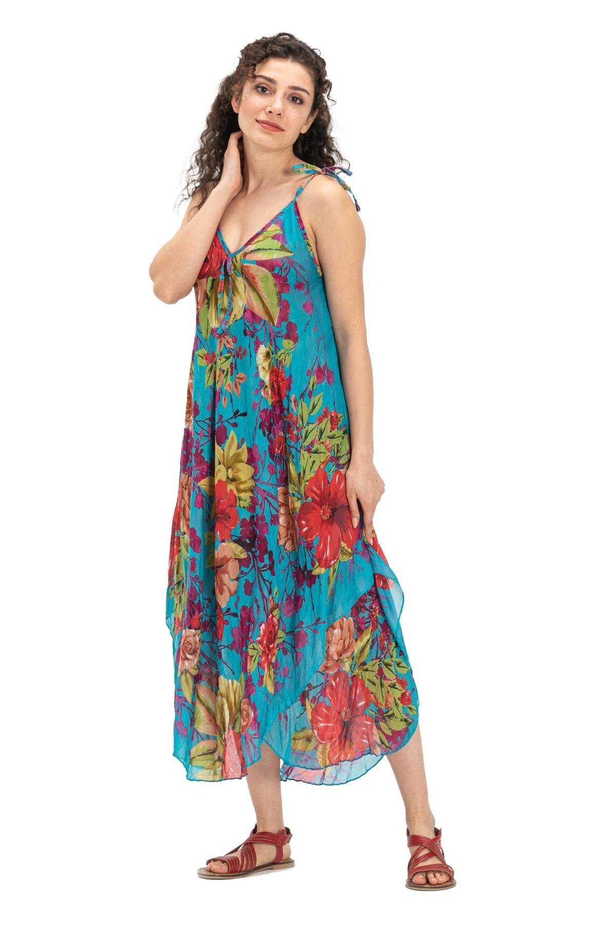 Askılı Vual Afrodit Midi Boy Elbise Turkuaz 6149