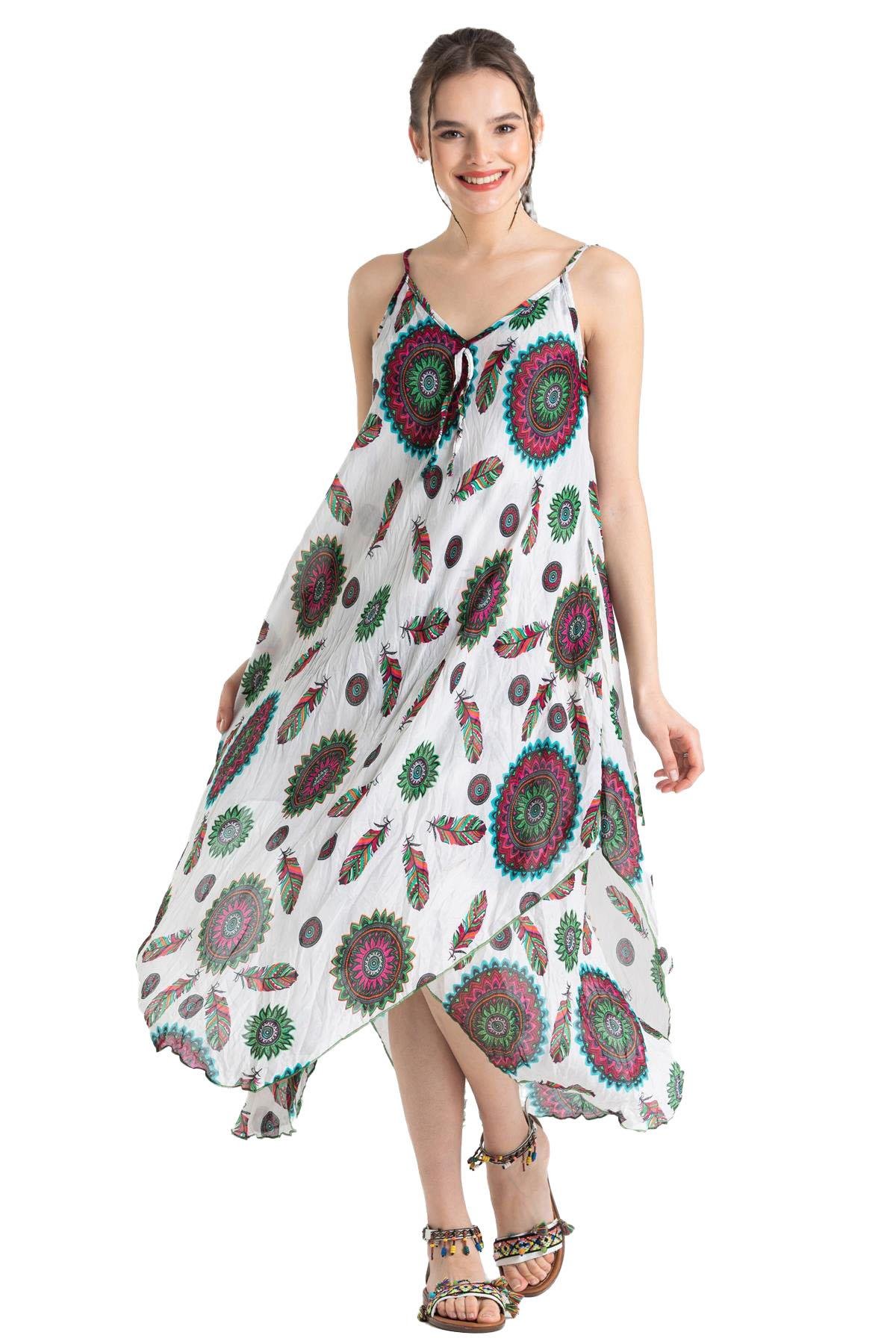 Askılı Vual Afrodit Midi Boy Elbise Yeşil-Beyaz 6197