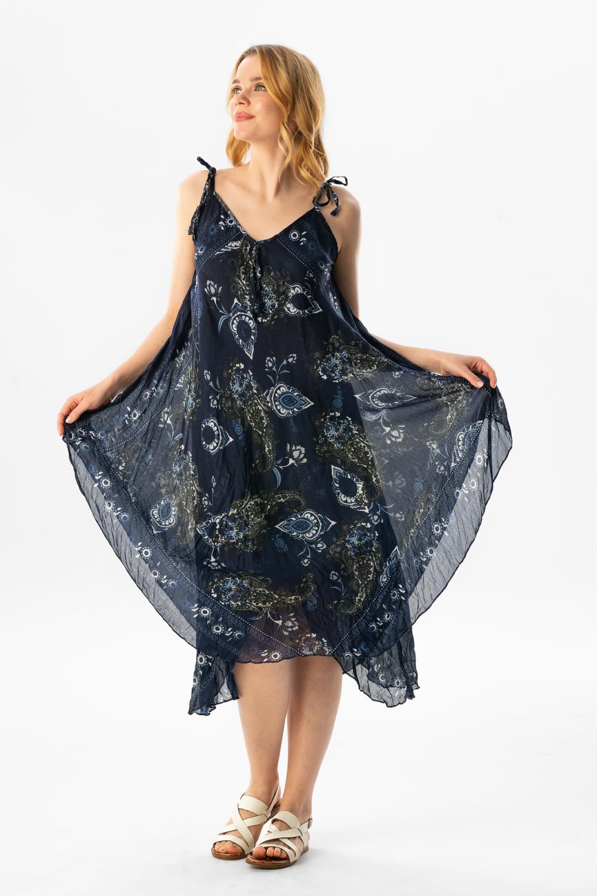 Strappy Voile Afrodit Midi Dress Navy Blue