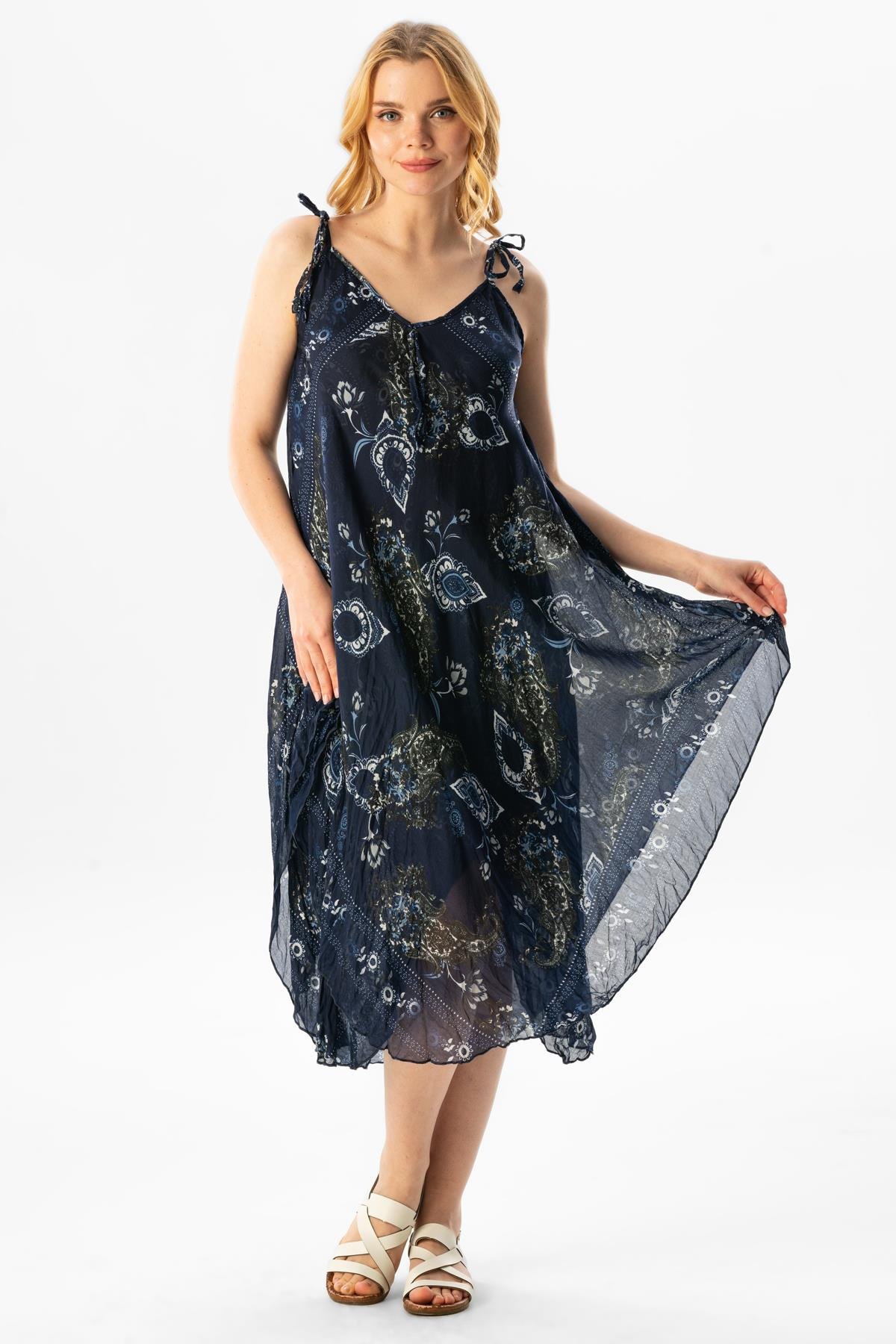 Strappy Voile Afrodit Midi Dress Navy Blue