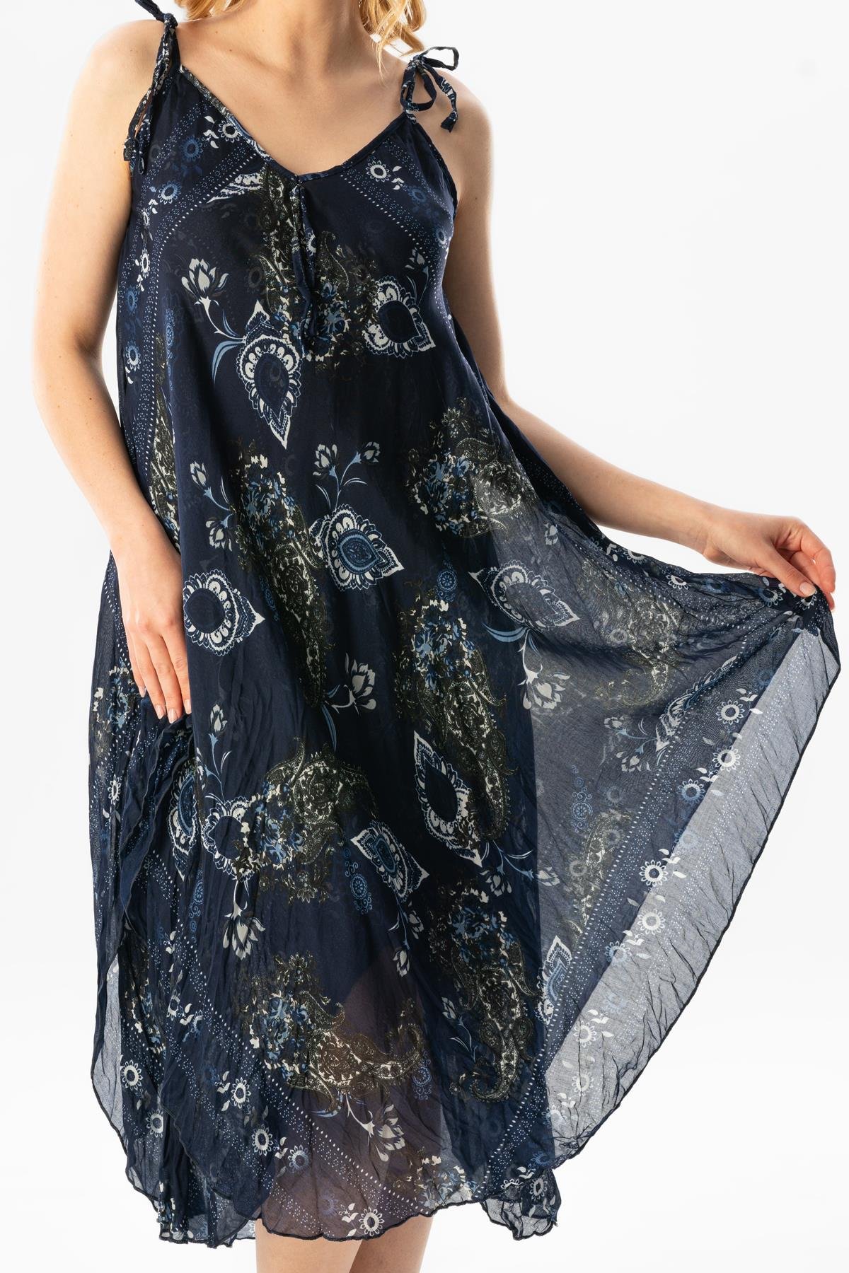 Strappy Voile Afrodit Midi Dress Navy Blue