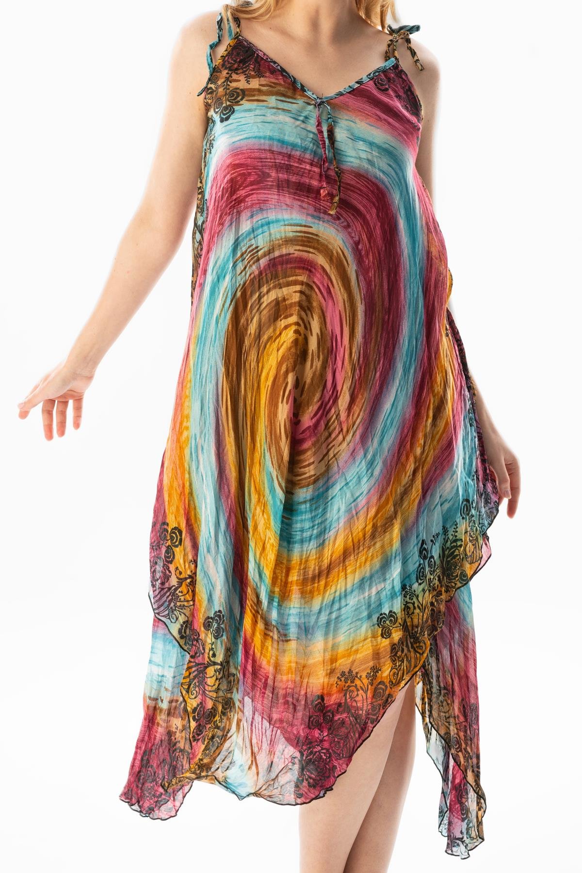 Strappy Voile Afrodit Midi Length Dress Fusya