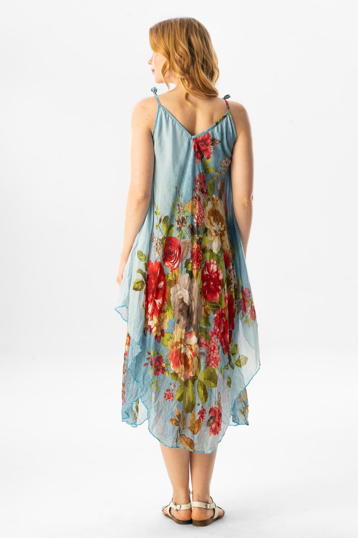 Askılı Vual Afrodit Midi Boy Yazlık Elbise Buz Mavi 6121