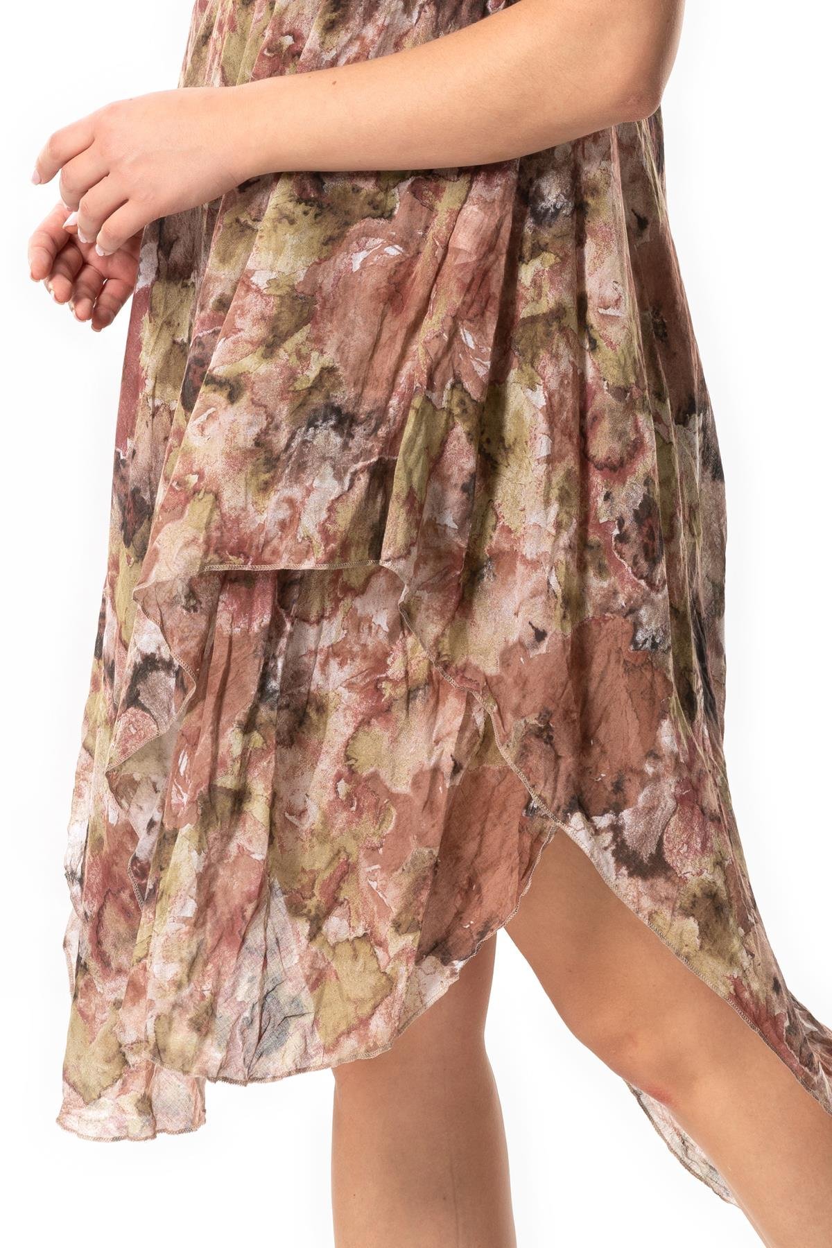 Askılı Vual Afrodit Midi Boy Yazlık Elbise Batik Koyu Kahve 6213