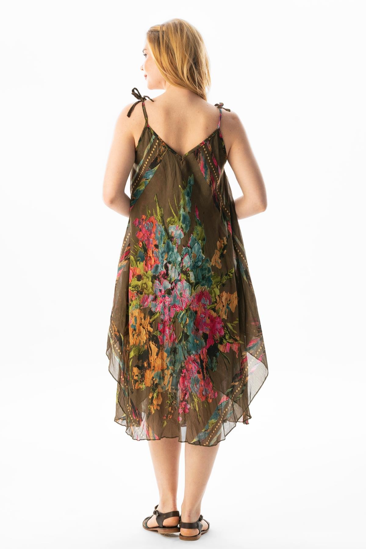 Askılı Vual Afrodit Midi Boy Yazlık Elbise Haki 6061