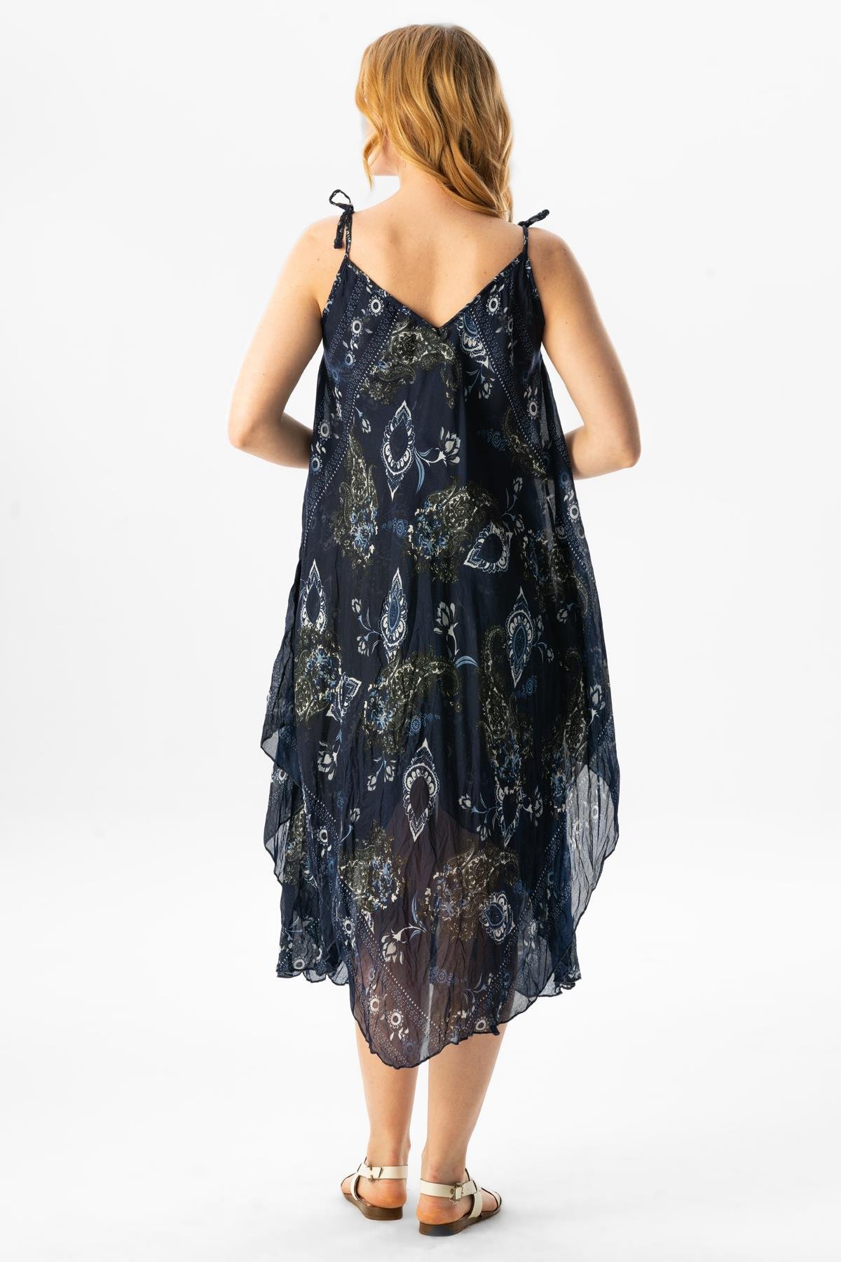 Strappy Voile Afrodit Midi Dress Navy Blue