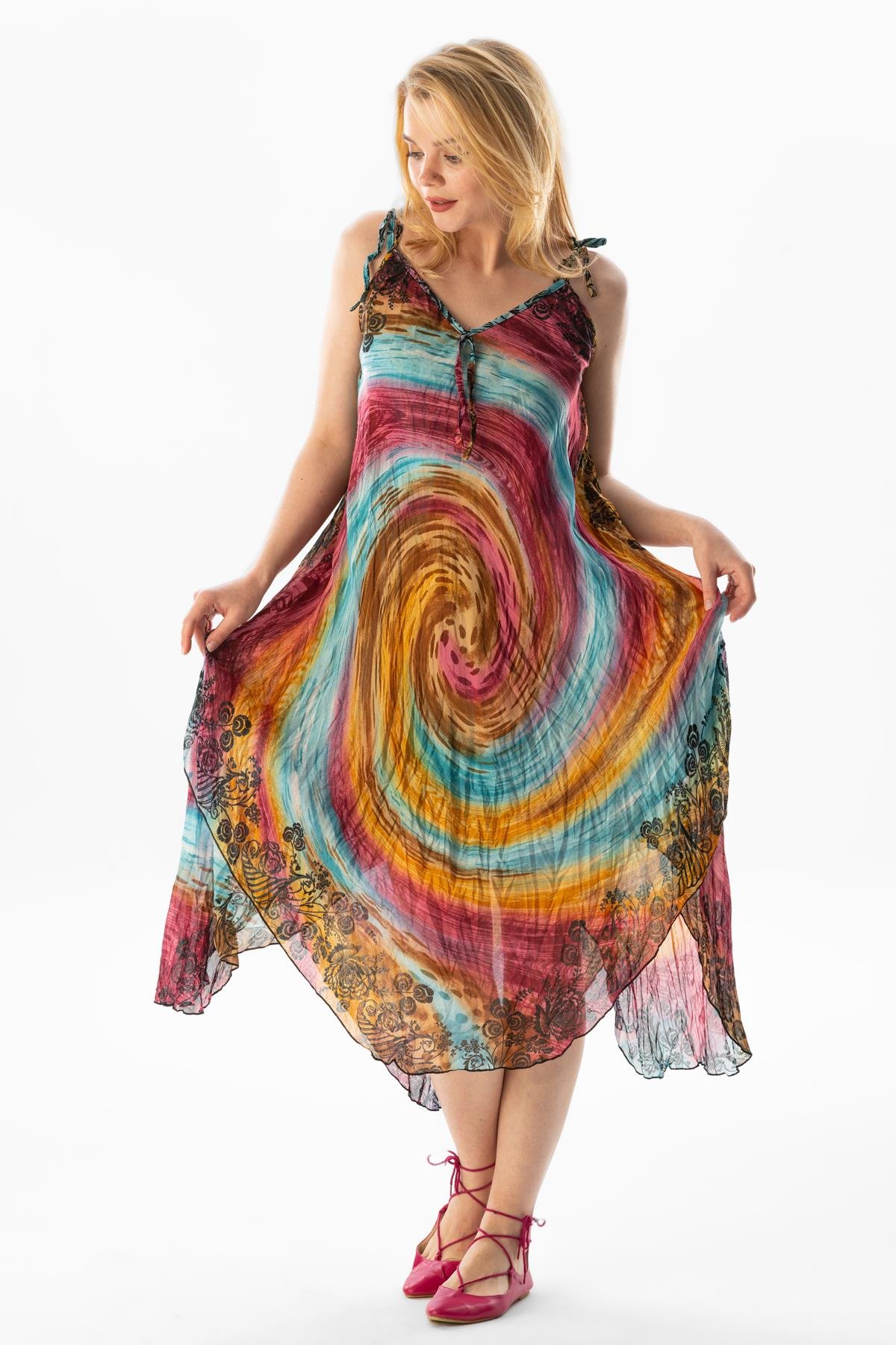 Strappy Voile Afrodit Midi Length Dress Fusya
