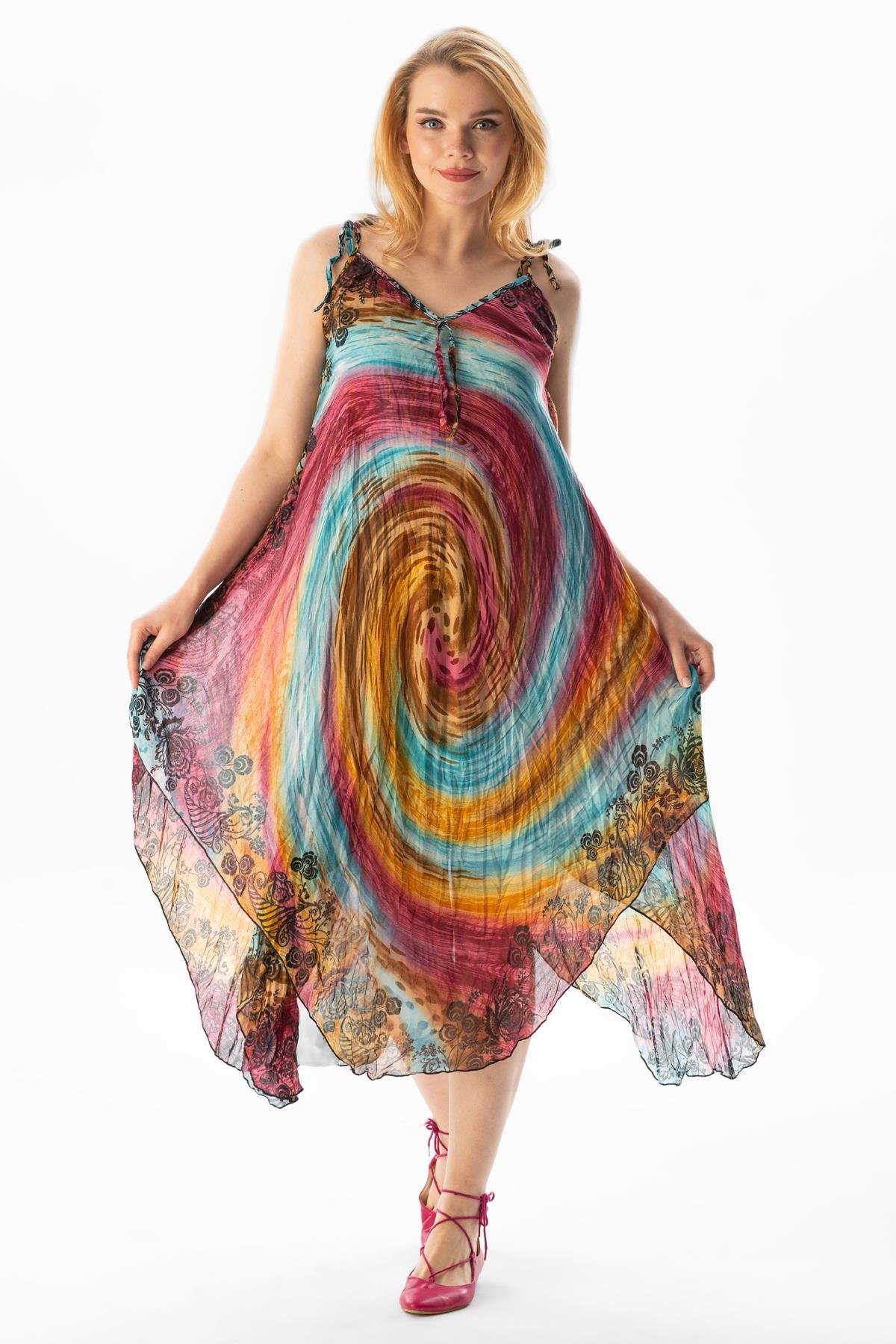Strappy Voile Afrodit Midi Length Dress Fusya