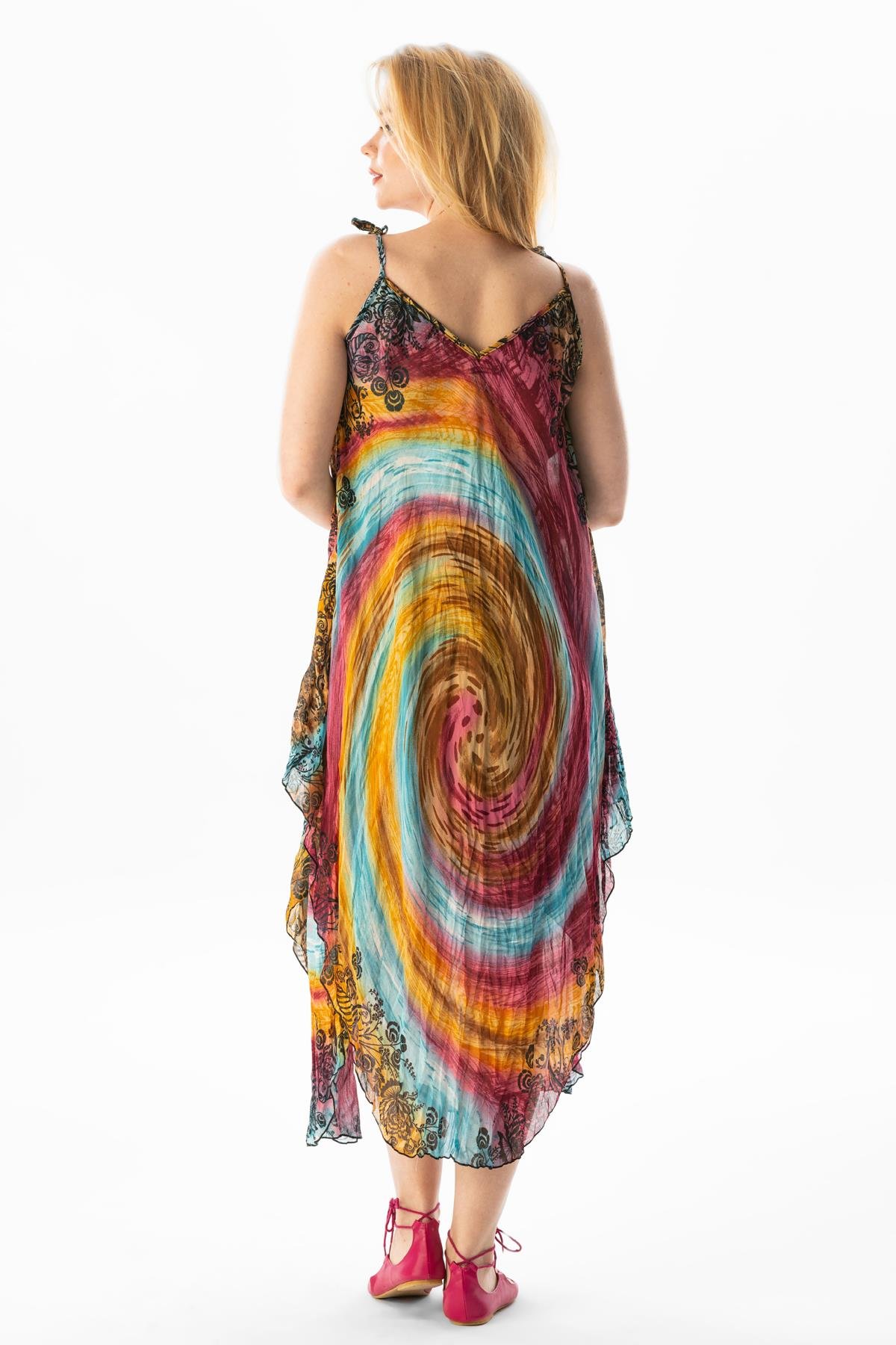 Strappy Voile Afrodit Midi Length Dress Fusya