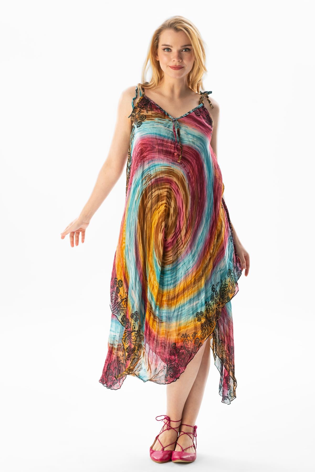 Strappy Voile Afrodit Midi Length Dress Fusya