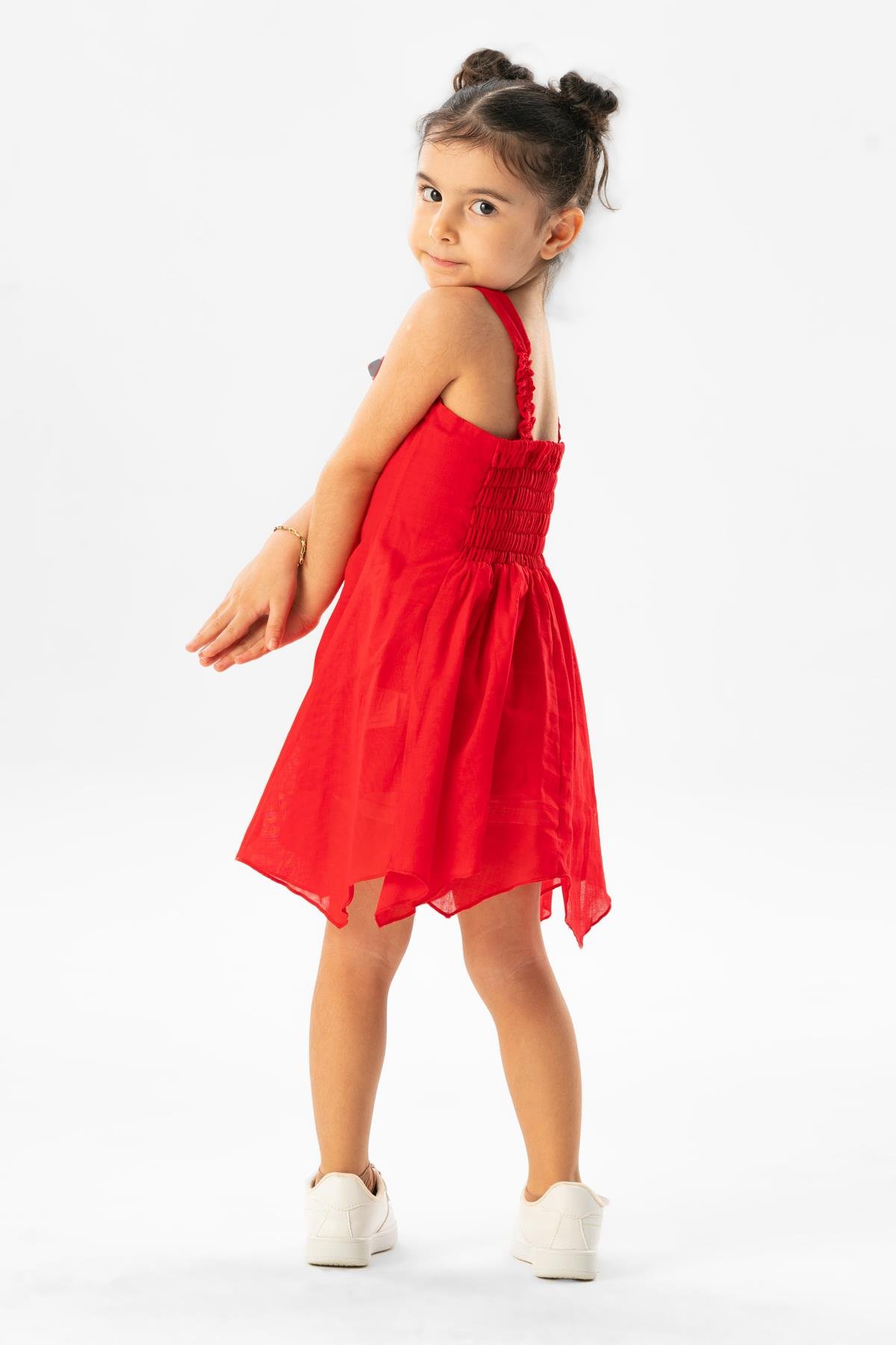Askılı Vual Emel Yazlık Çocuk Elbise Kırmızı Krmz