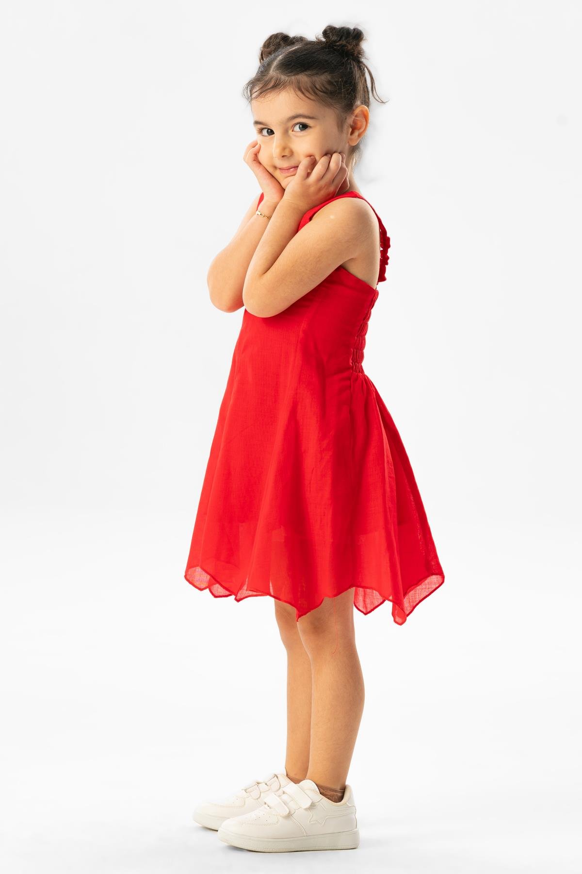 Askılı Vual Emel Yazlık Çocuk Elbise Kırmızı Krmz