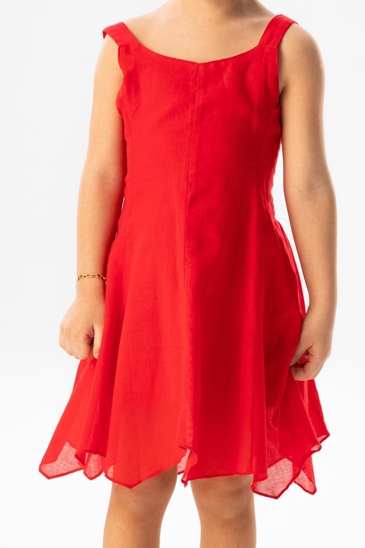 Askılı Vual Emel Yazlık Çocuk Elbise Kırmızı Krmz