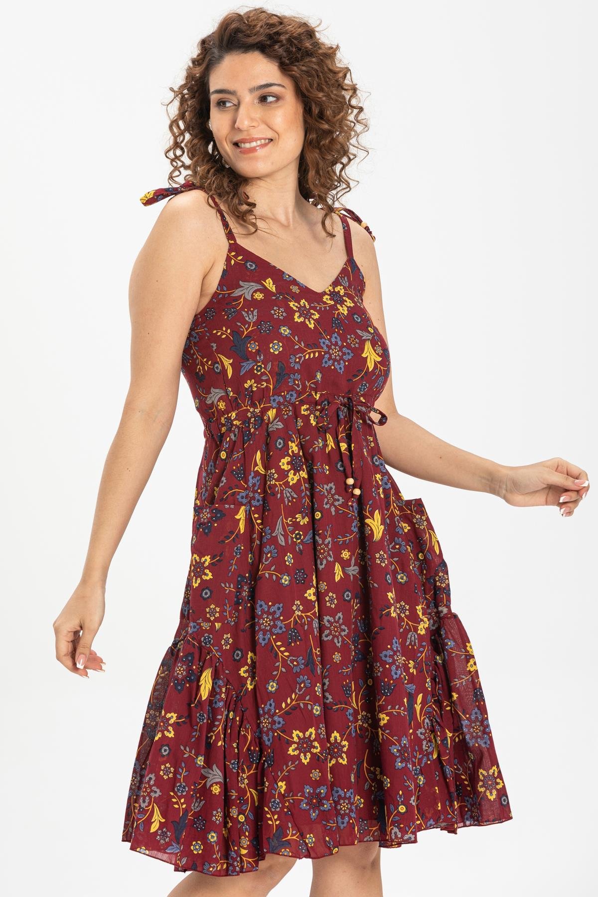 Strappy Voile Melisa Short Dress Claret Red Brd