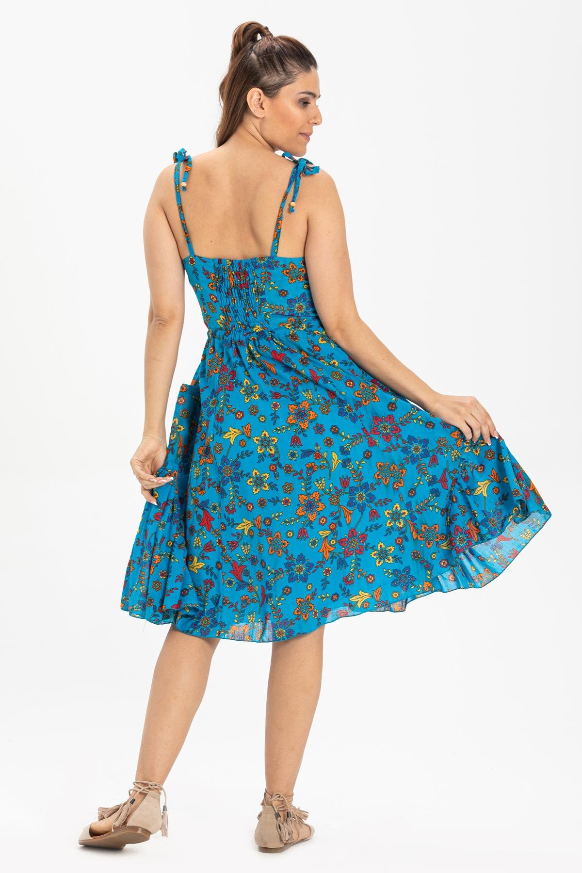 Askılı Vual Melisa Kısa Elbise Turkuaz Trkz